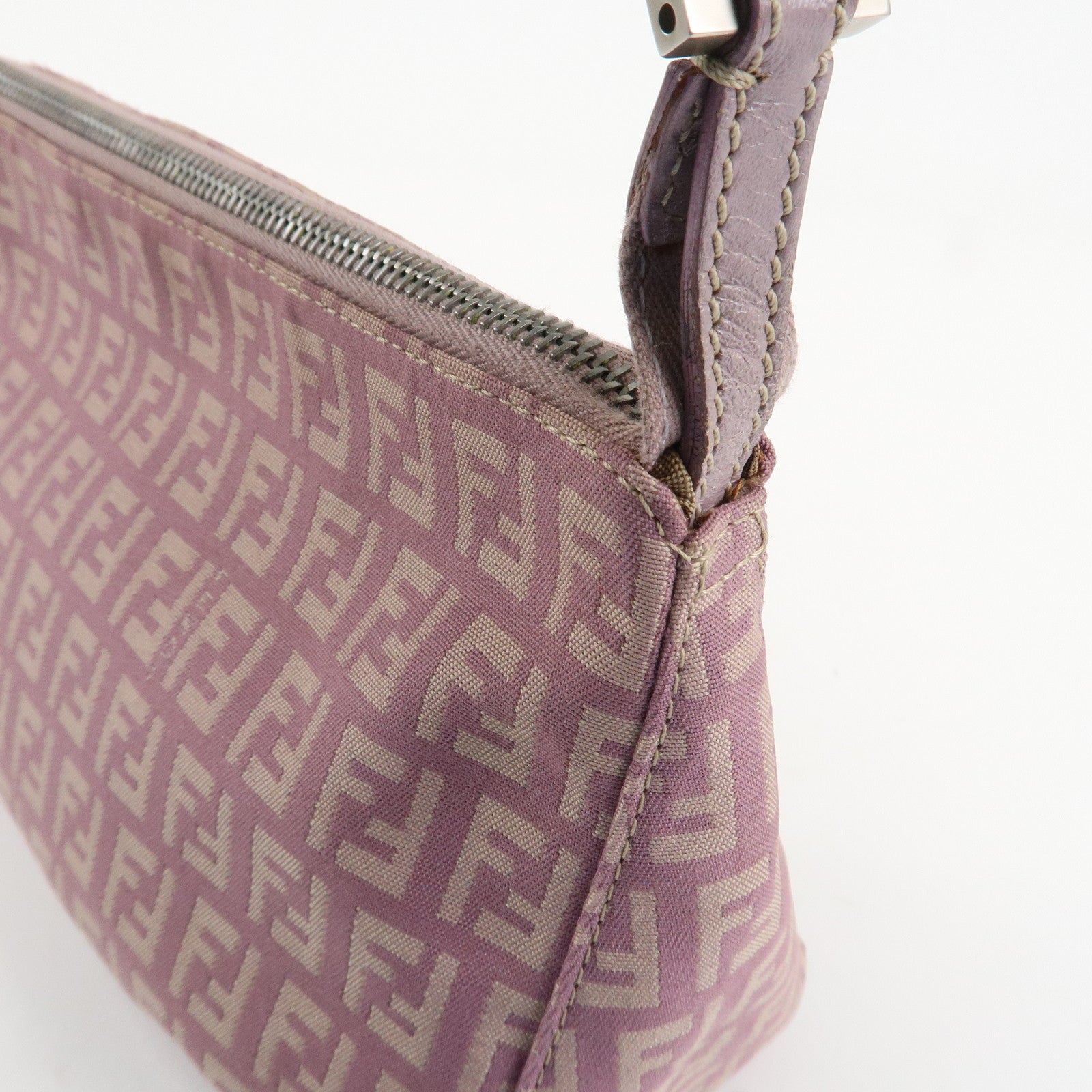 FENDI Zucchino Canvas Leather Shoulder Bag Pink 8BR267 Used