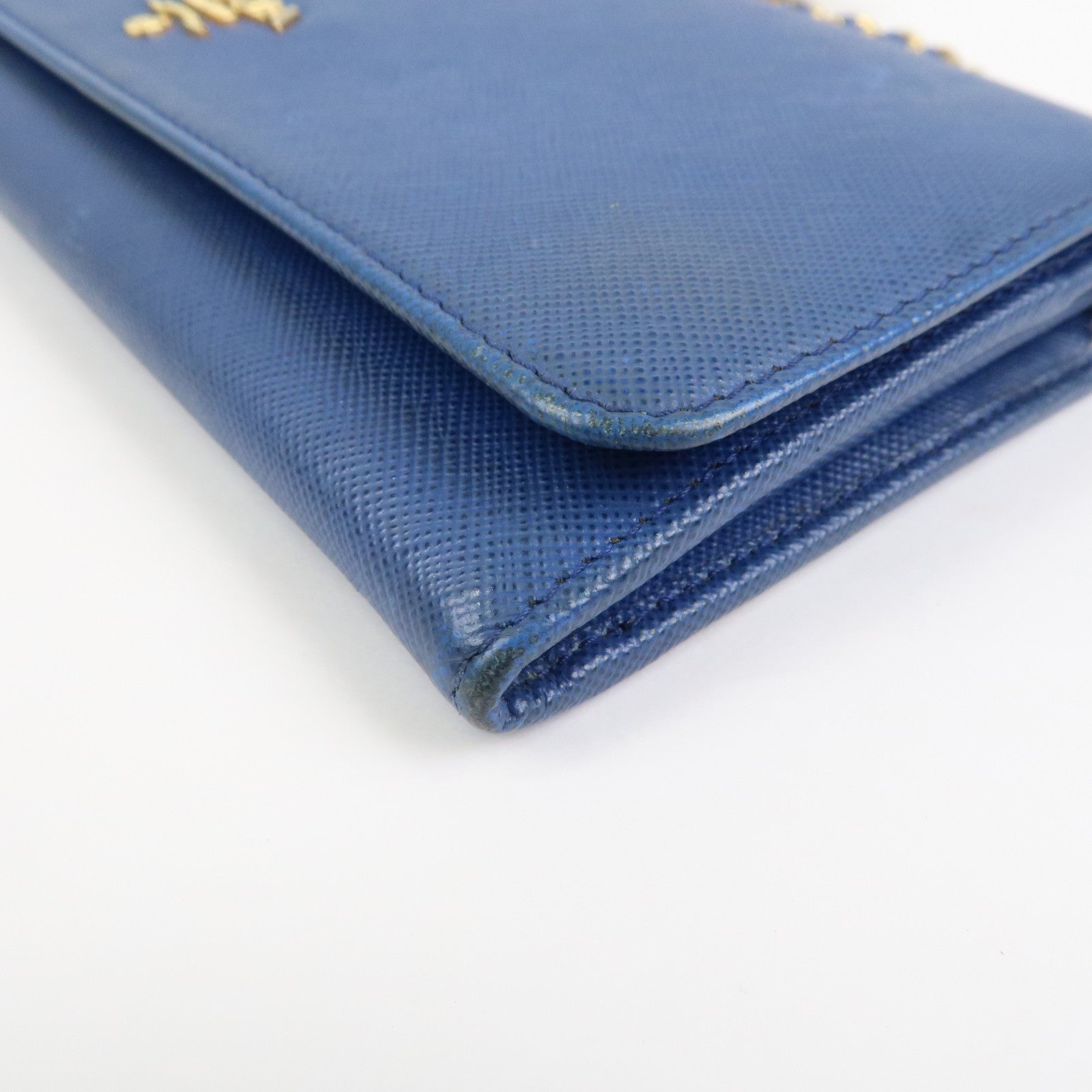PRADA Logo Saffiano Leather Chain Shoulder Wallet WOC Blue 1M1290