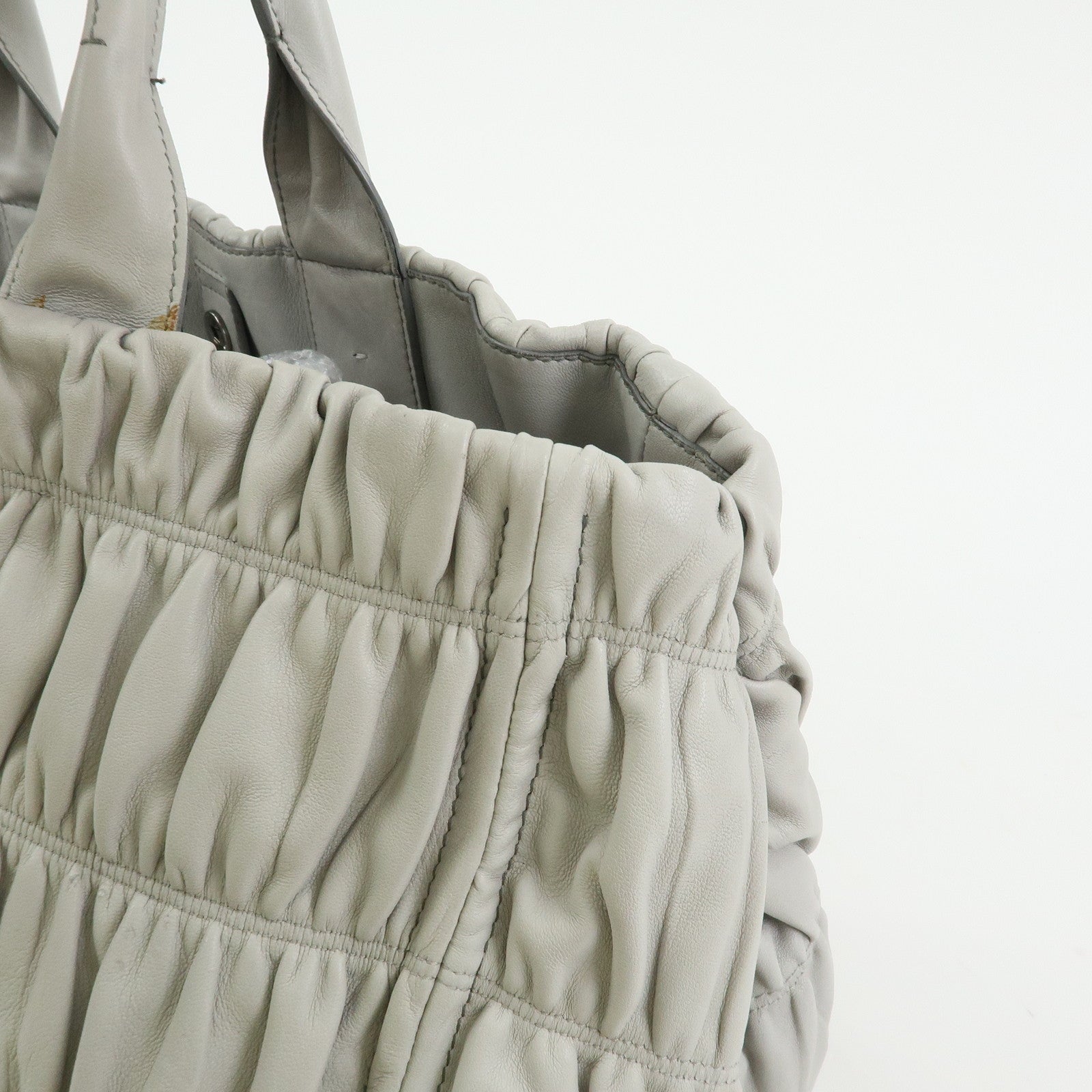 PRADA Canapa Nappa Gaufre Leather Gathered Large Tote Hand Bag