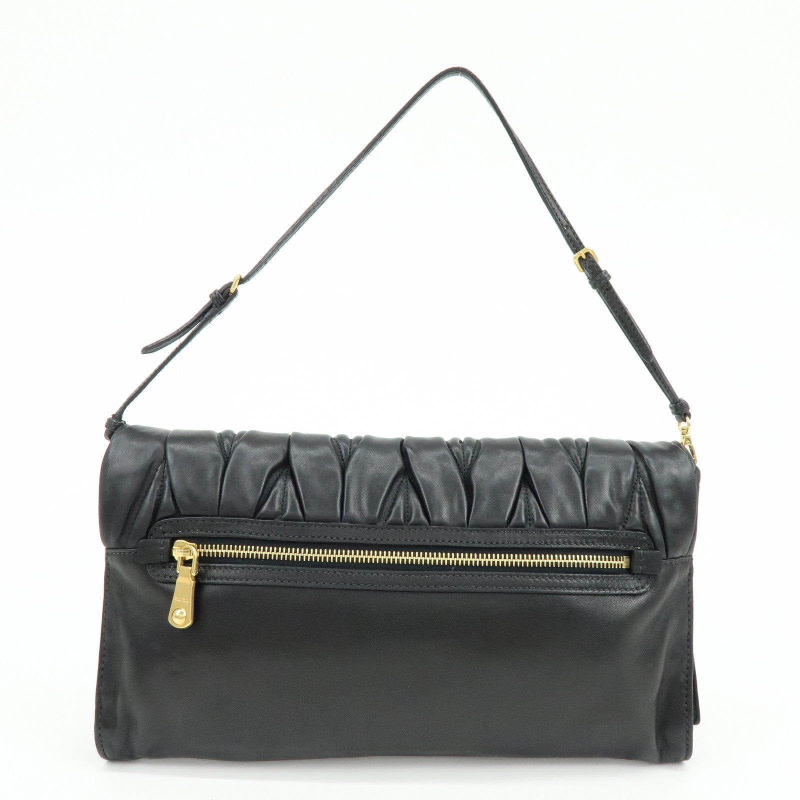 MIU MIU Matelasse Nappa Leather Shoulder Bag Clutch Bag Black