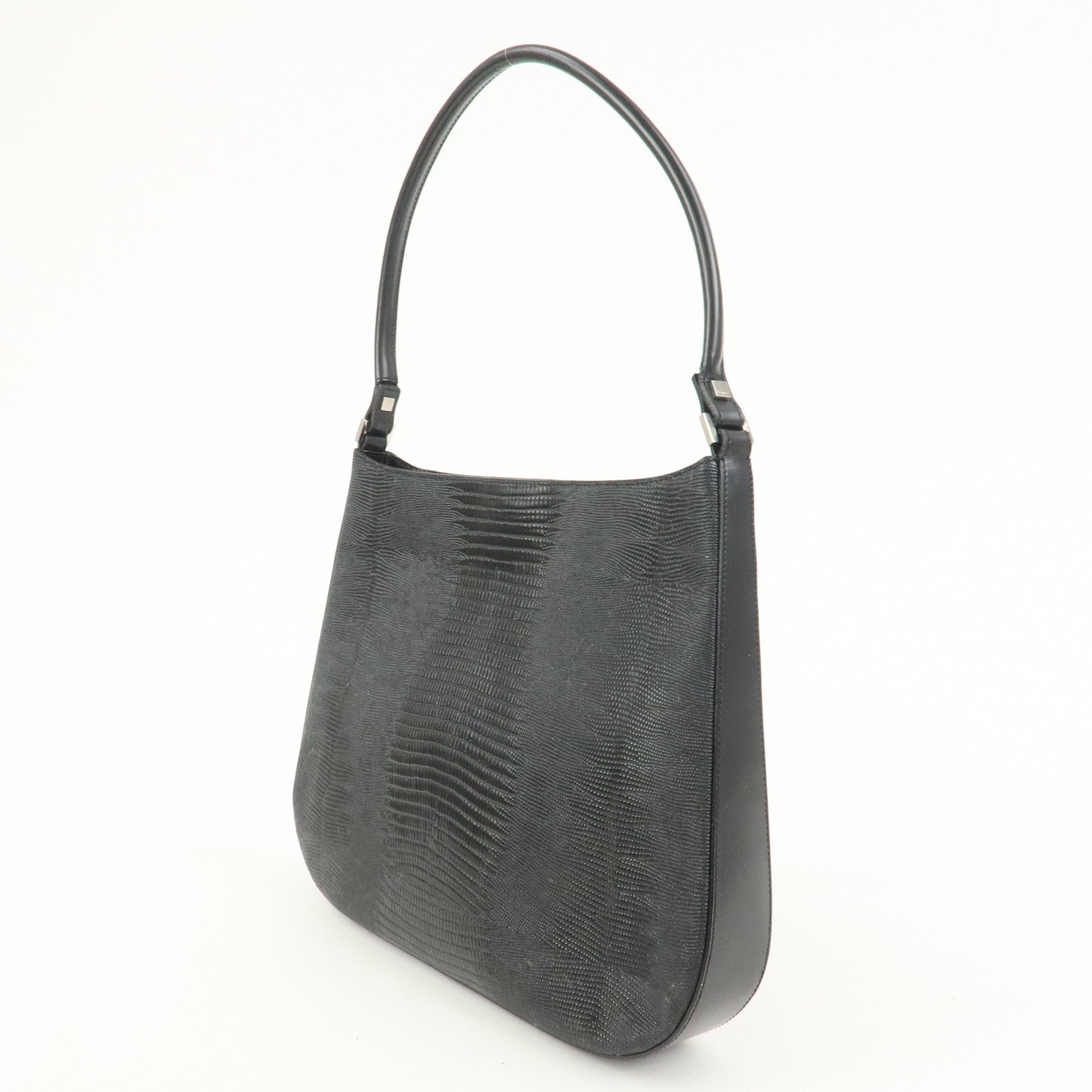 Ferragamo Embossed Leather Shoulder Bag Hand Bag Black