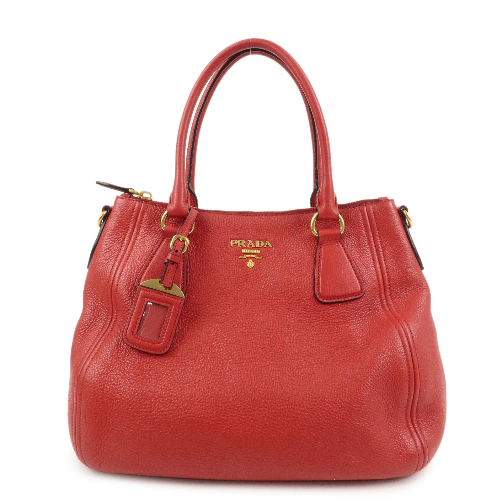 PRADA Logo Leather 2Way Bag Hand Bag Shoulder Bag Red 1BC032