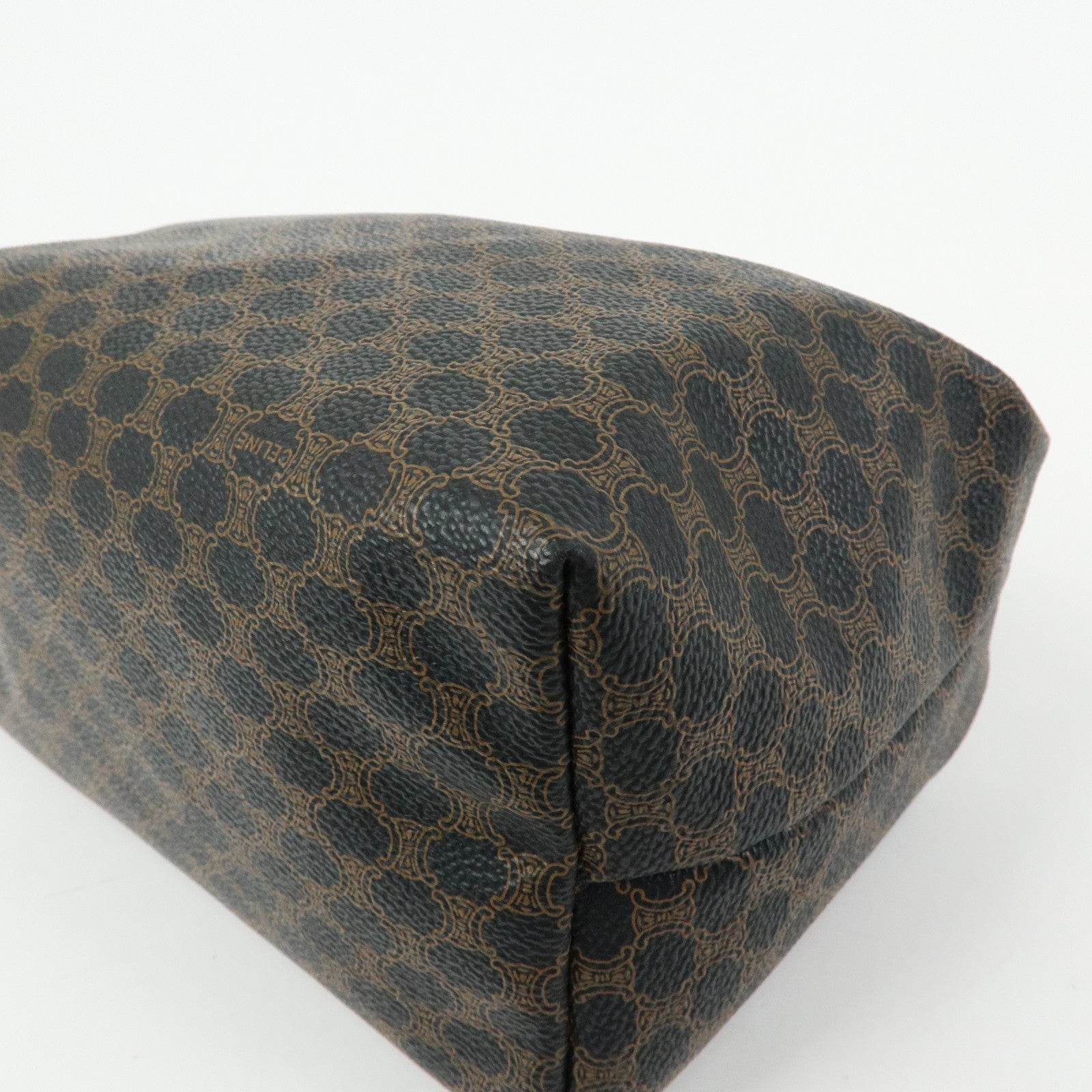 CELINE Macadam PVC Coated Canvas Leather Hand Bag Black Brown