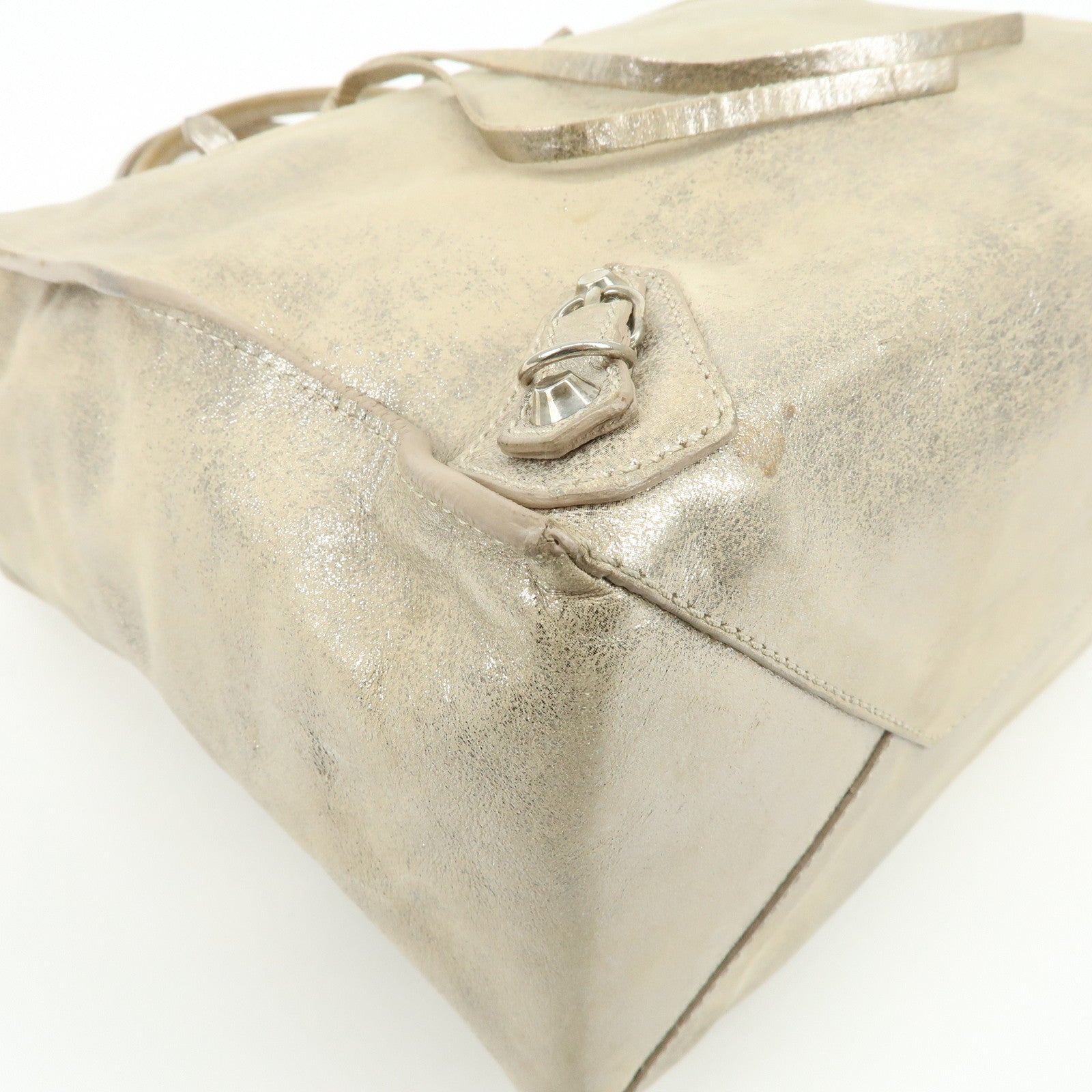 BALENCIAGA The Paper Leather Tote Bag Hand Bag Silver 255412