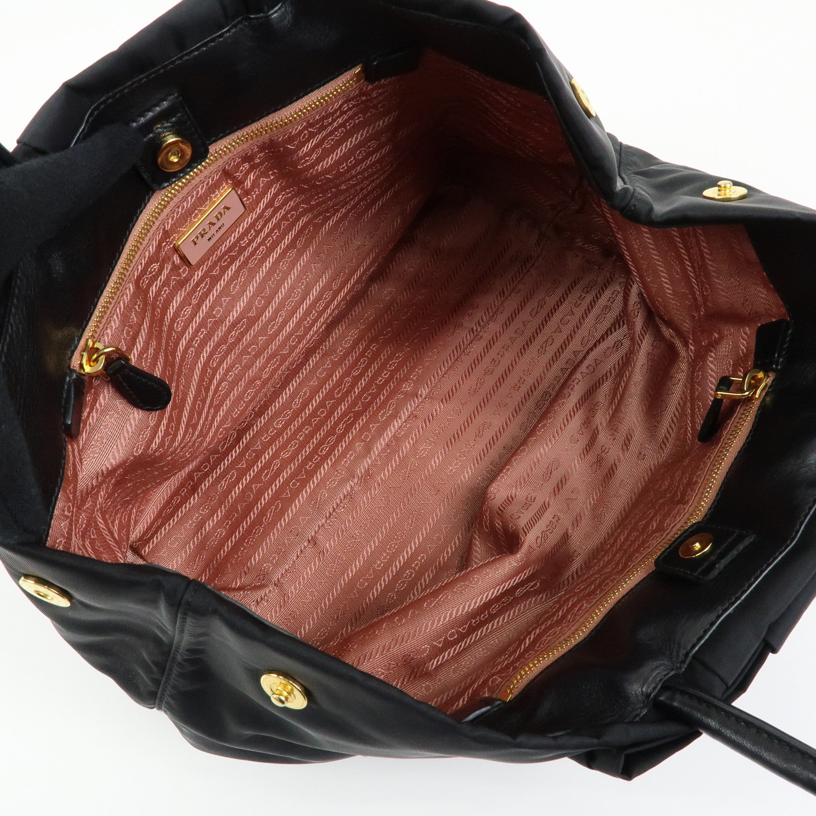 PRADA Ribbon Nylon Leather Hand Bag Tote Bag Black BN1601