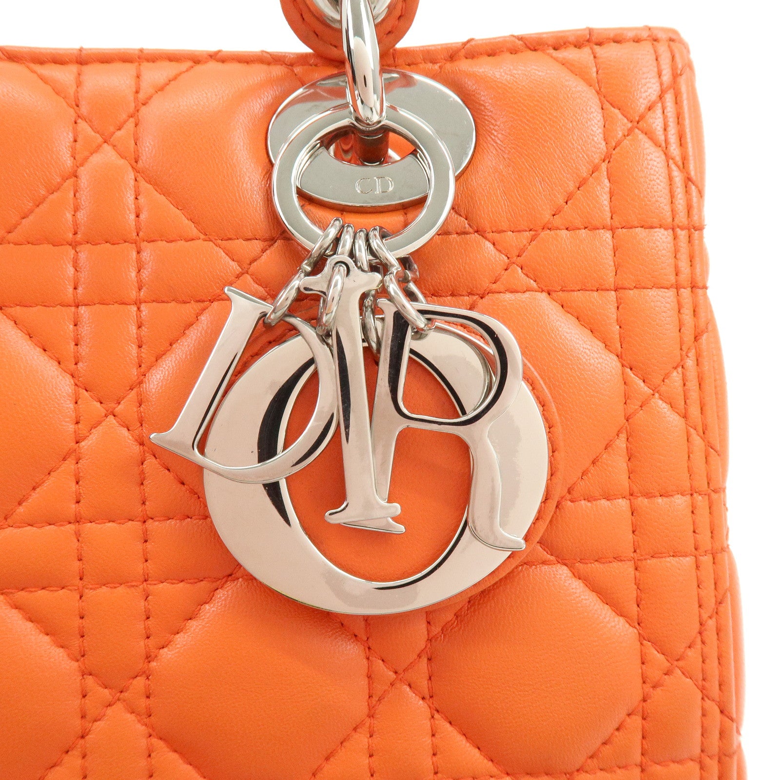 Christian Dior Lady Dior Cannage 2Way Hand Bag Shoulder Bag Orange