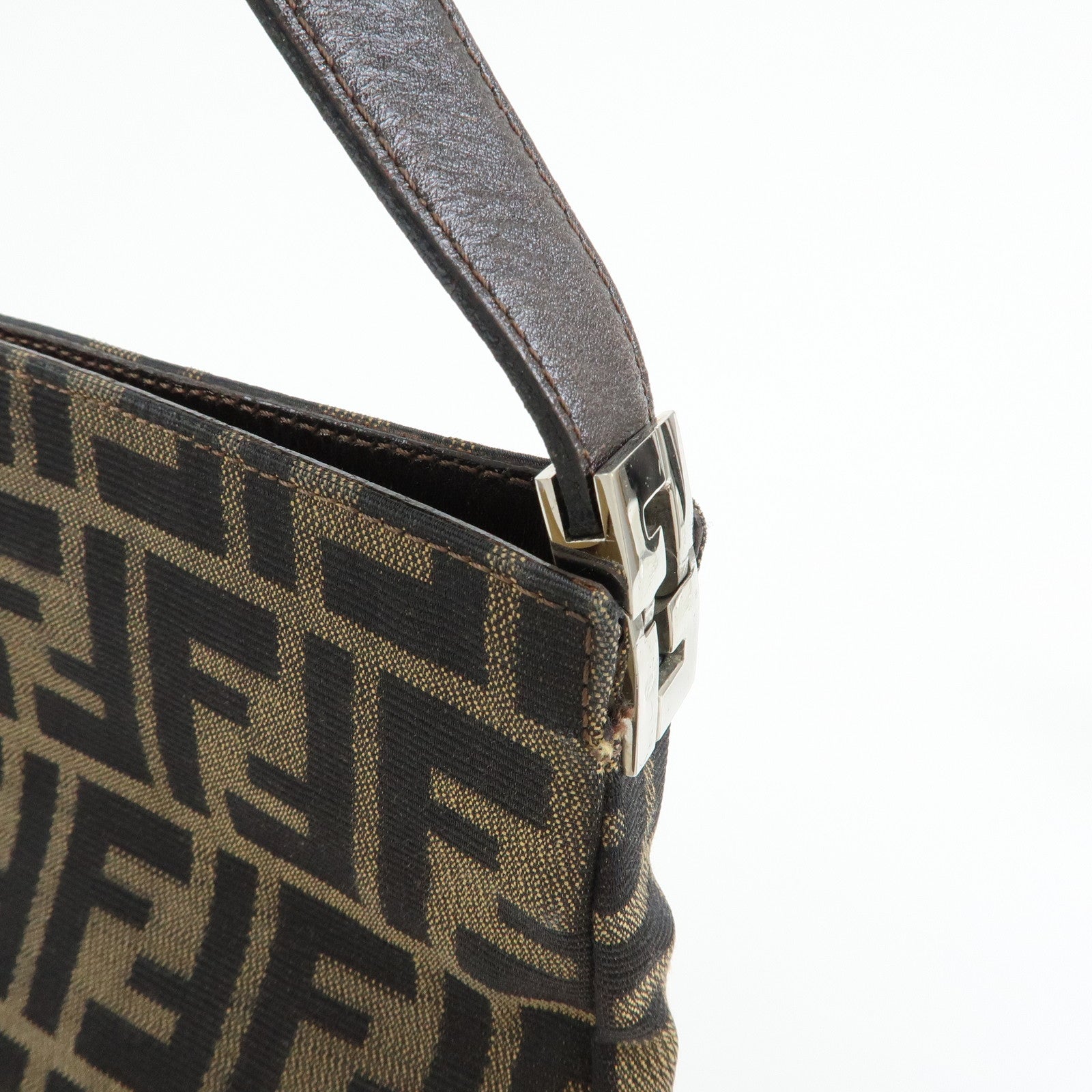 FENDI Zucca Canvas Leather Shoulder Bag Brown