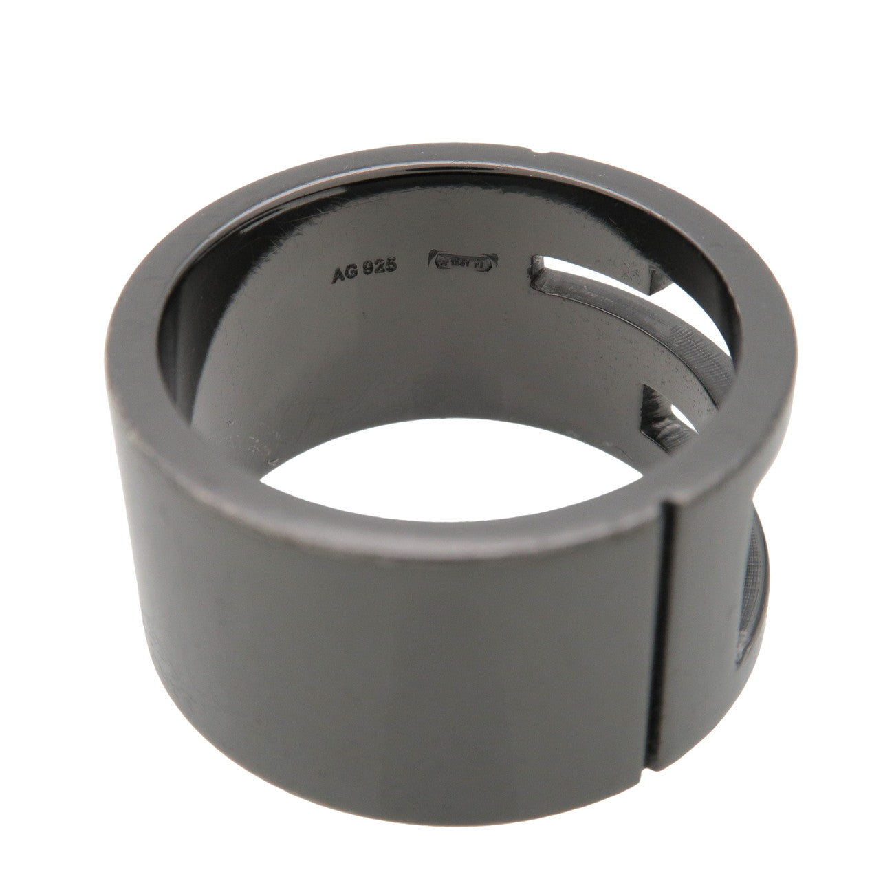 GUCCI G-Outcut Ring SV925 Black Silver 224031 US8.5 EU58 HK18