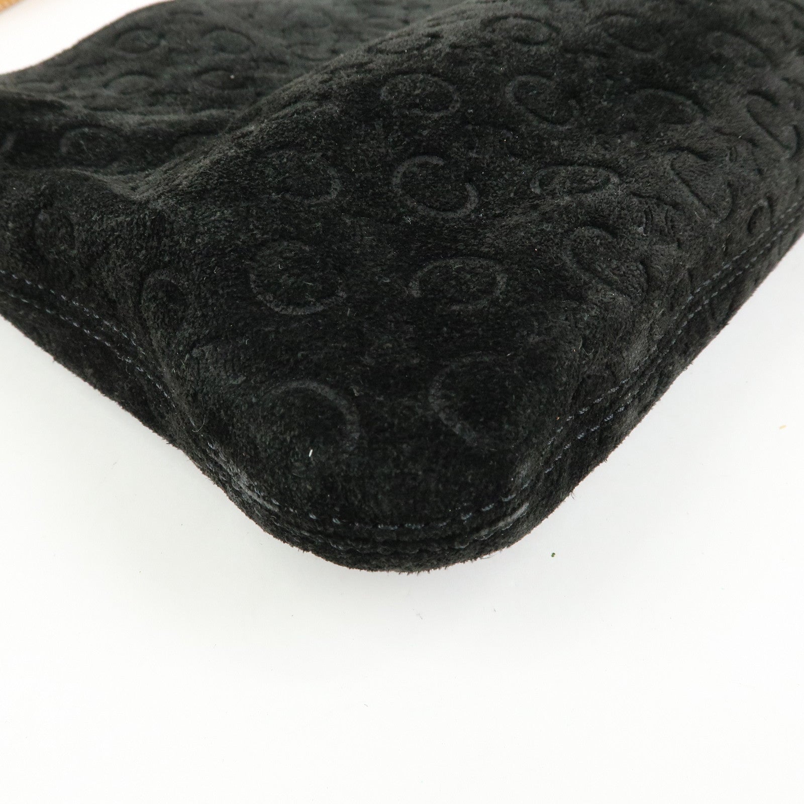 CELINE C Macadam Suede Leather Shoulder Bag Black Brown