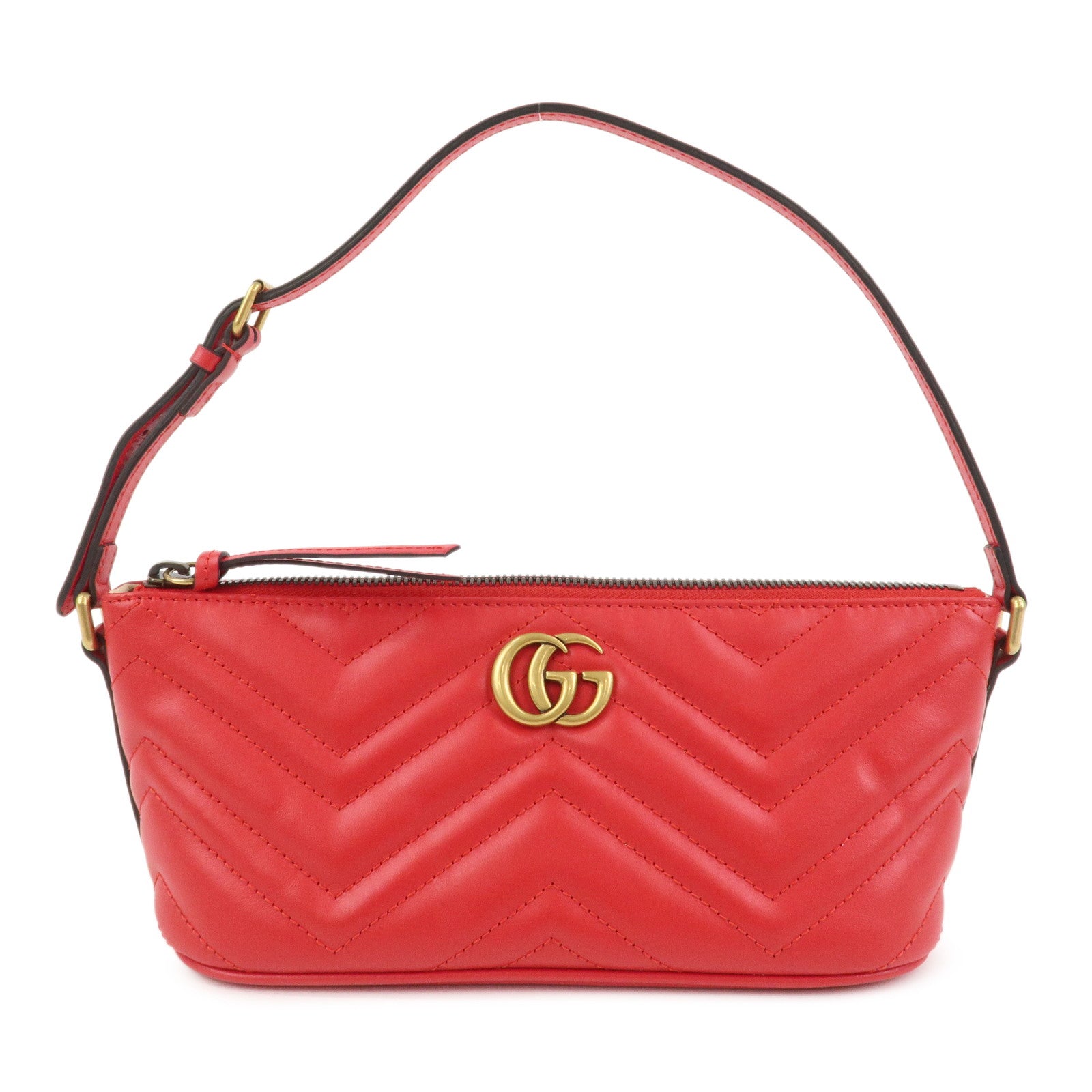 GUCCI GG Marmont Boat Bag Leather Shoulder Bag Red 739166