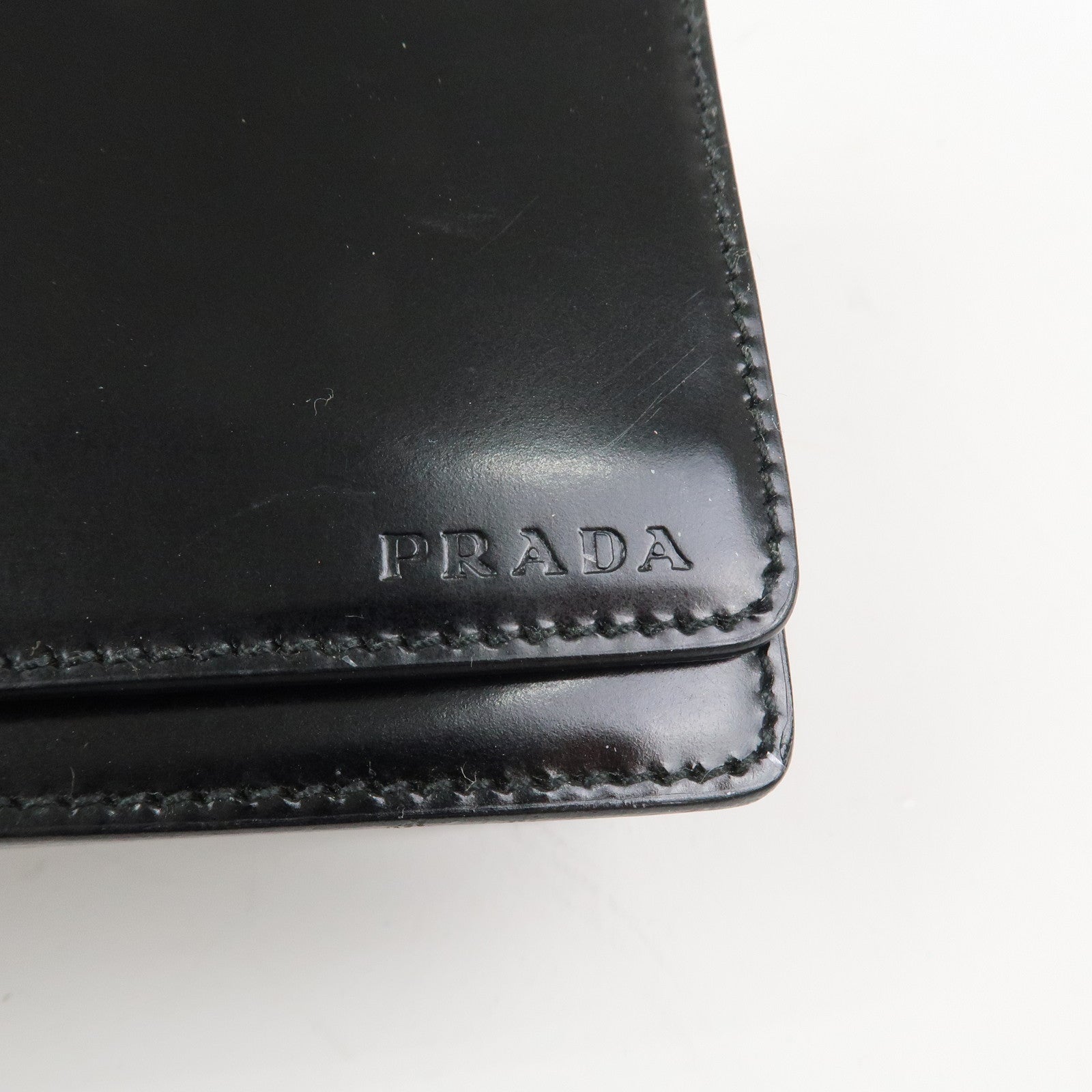PRADA Logo Leather Shoulder Bag Hand Bag Black BR0421