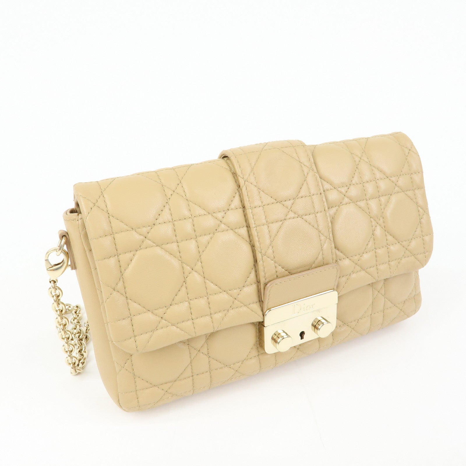 Christian Dior Canage New Lock Lamb Skin Chain Shoulder Bag Beige
