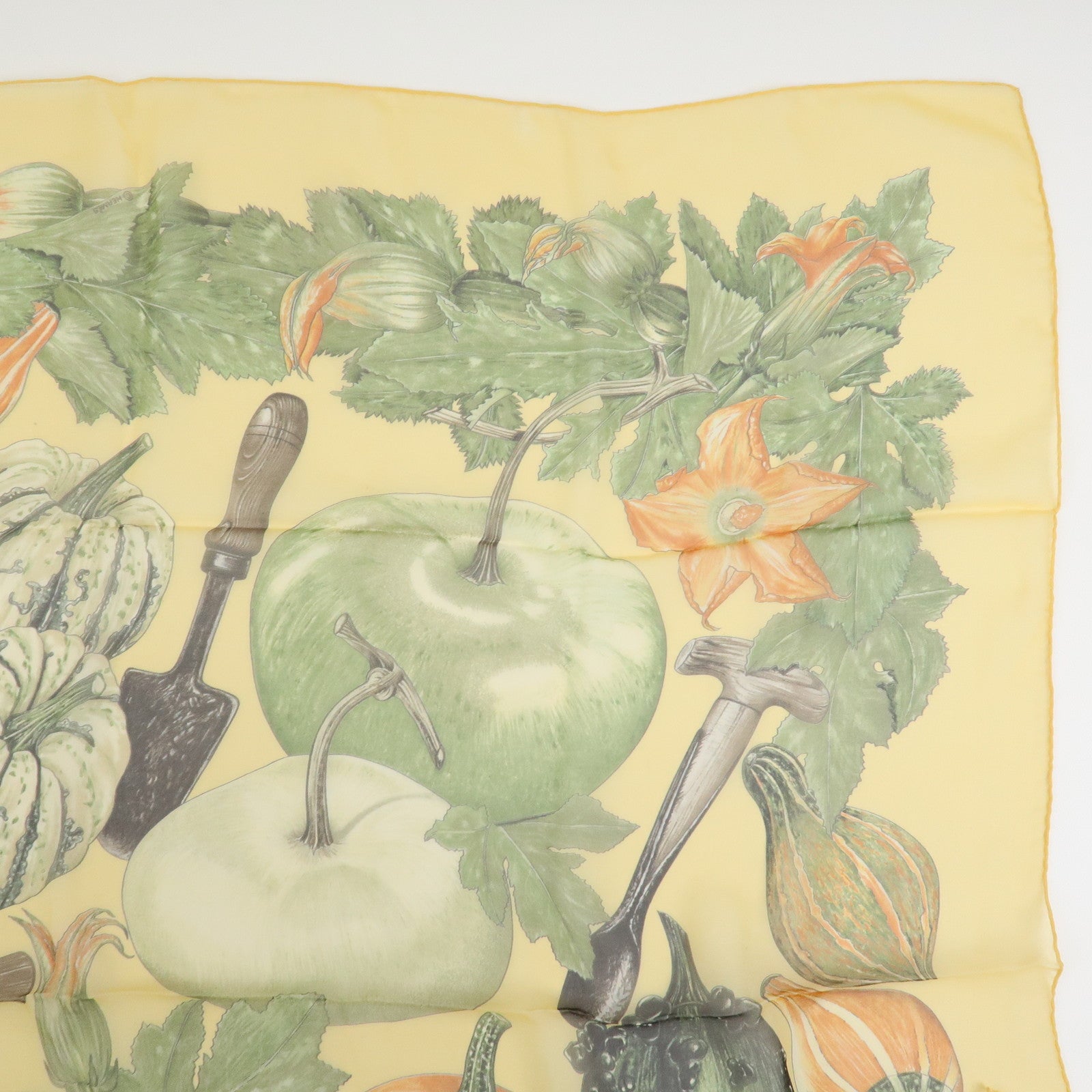 HERMES Carre 90 Silk 100% CITROUOILLES ET COLOWUINTES Pumpkin Scarf