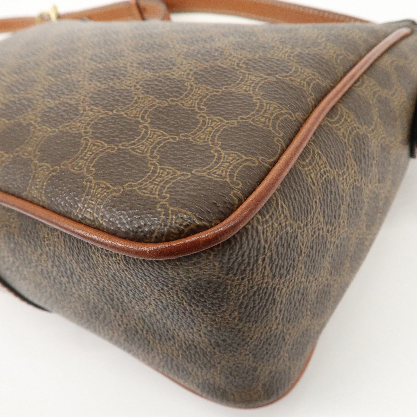 CELINE Macadam Logo Leather Shoulder Bag Brown Gold