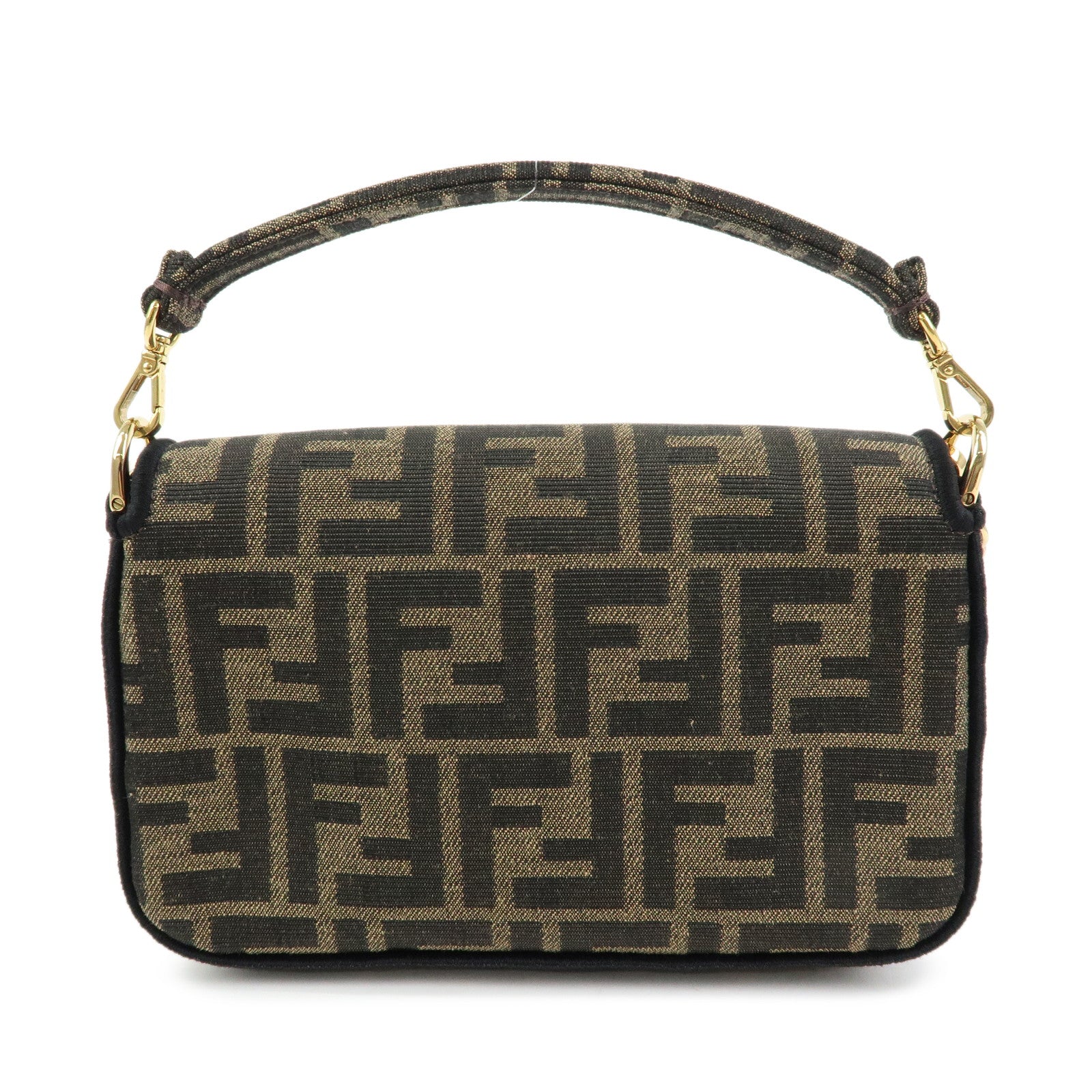 FENDI Zucca Jaquard Canvas Baguette Small 2Way Hand Bag Brown 8BS017