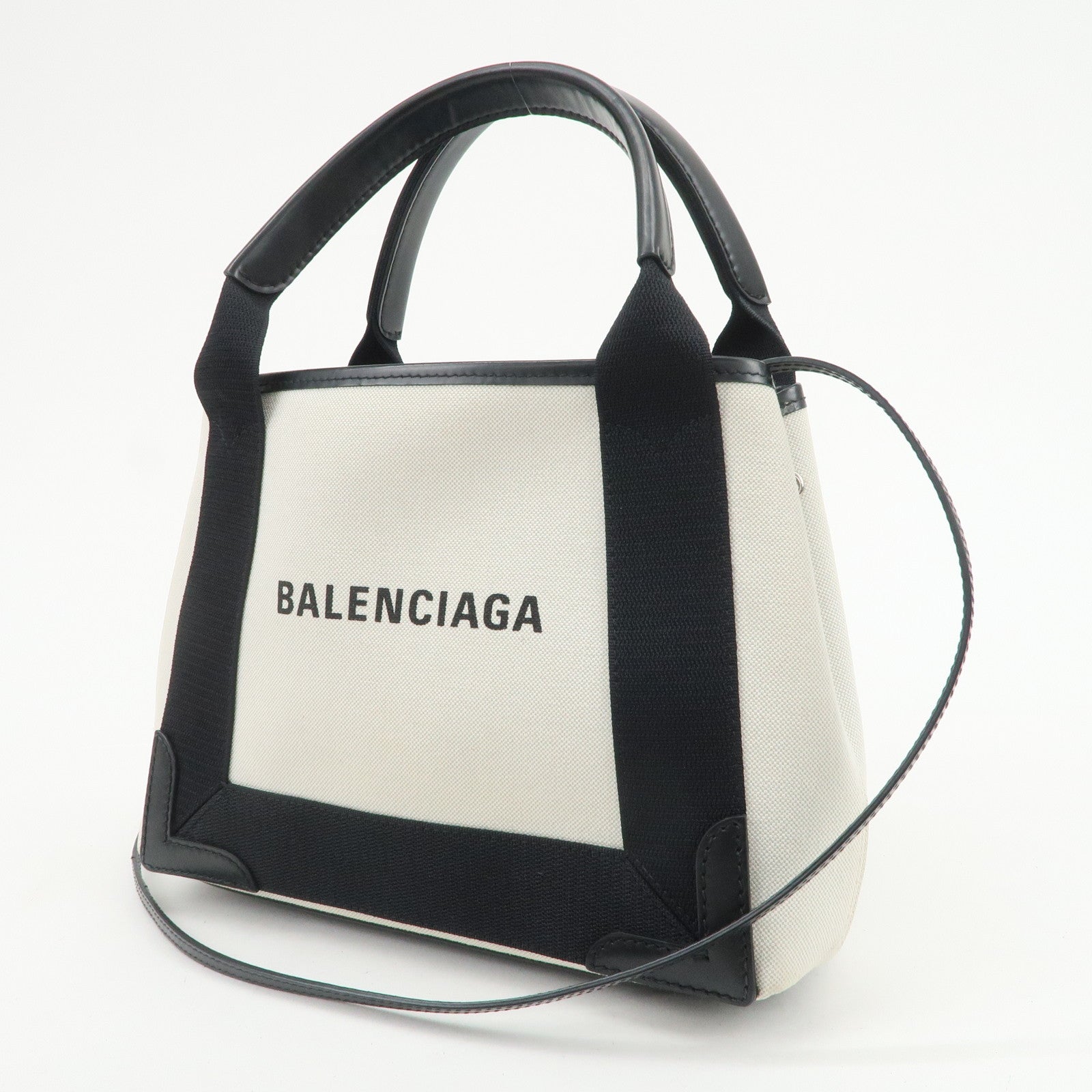 BALENCIAGA Navy Cabas XS Canvas Calf Skin 2Way Hand Bag 390346