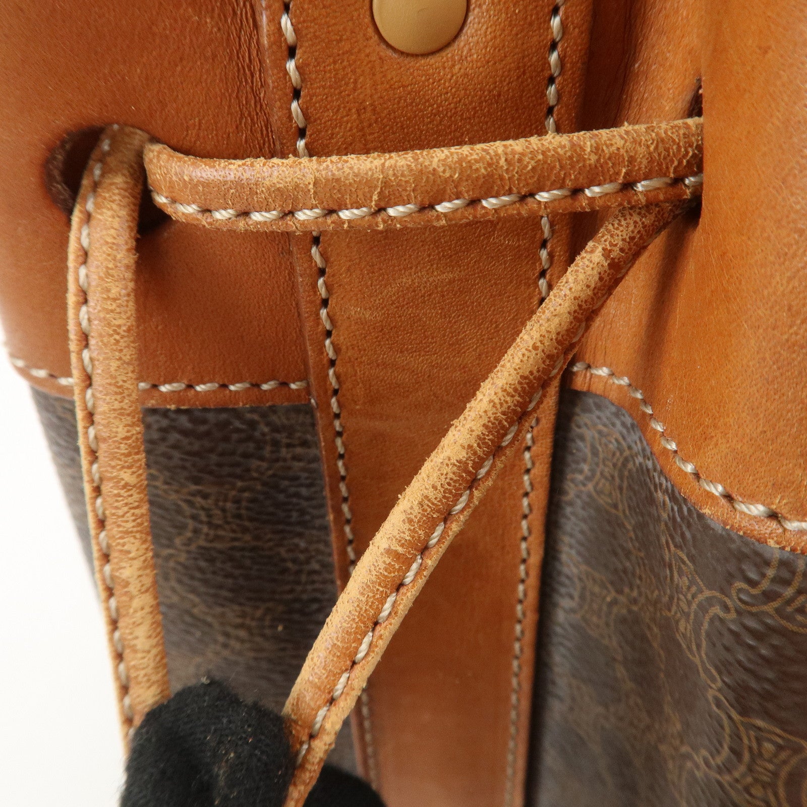 CELINE Macadam PVC Leather Drawstring Shoulder Bag Brown