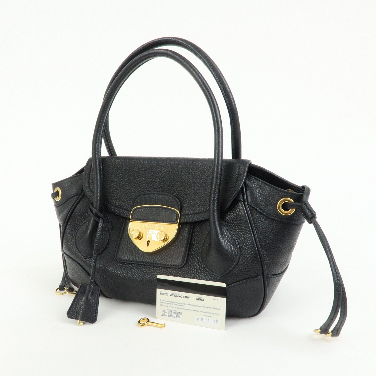 PRADA Vitello Daino Leather Hand Bag Shoulder Bag Black BR3207