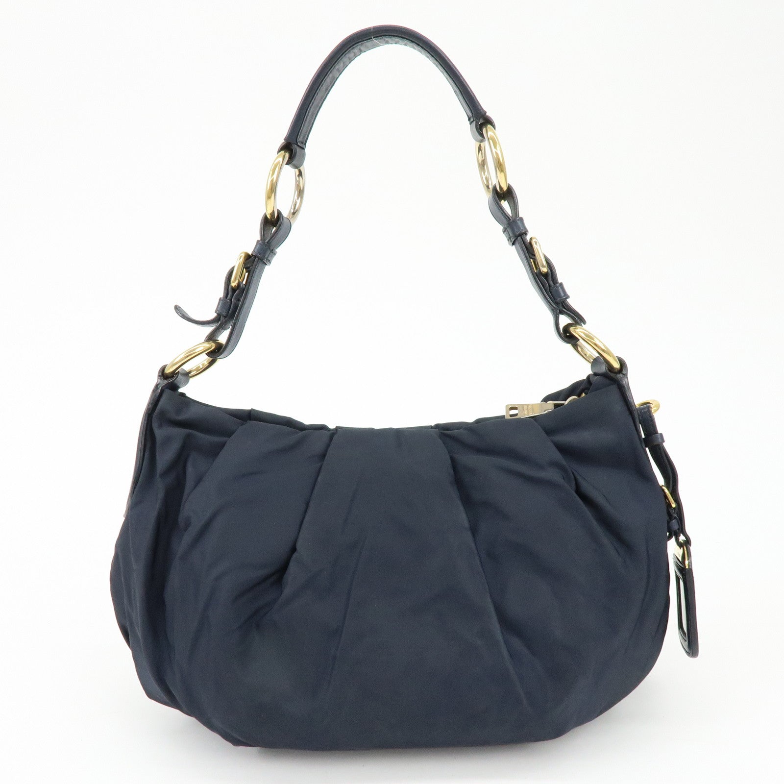 PRADA Triangle Logo Nylon Leather Shoulder Bag Hand Bag Navy