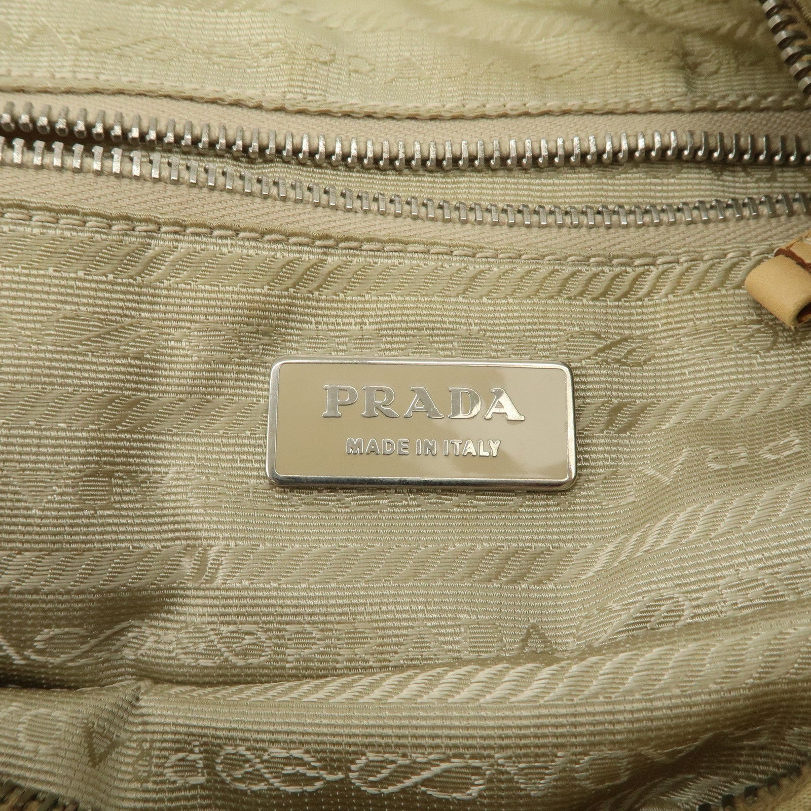 PRADA Logo Nylon Leather Shoulder Bag Hand Bag Beige BR3315