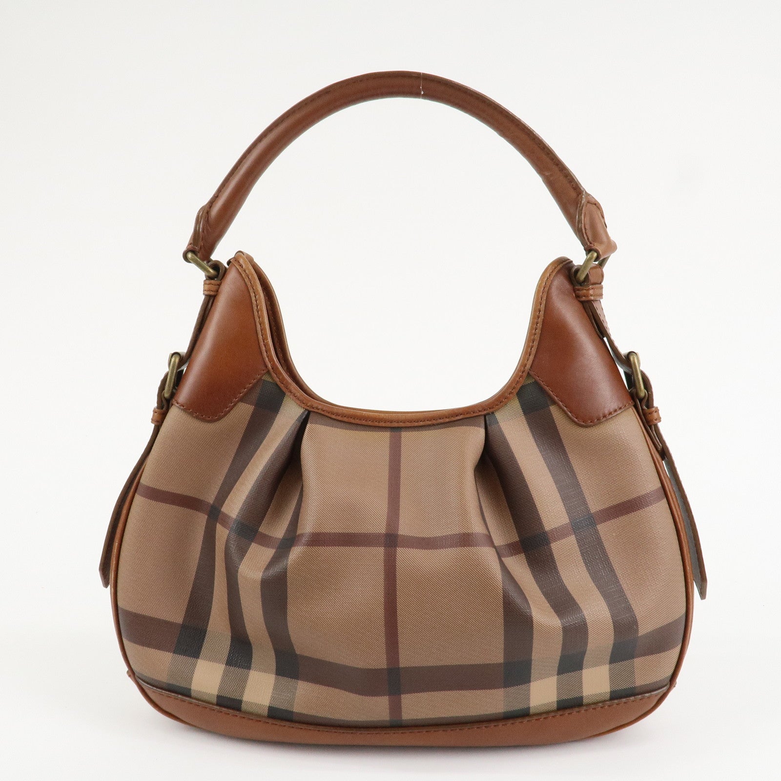BURBERRY Nova Plaid PVC Leather Shoulder Bag Hand Bag Brown Used