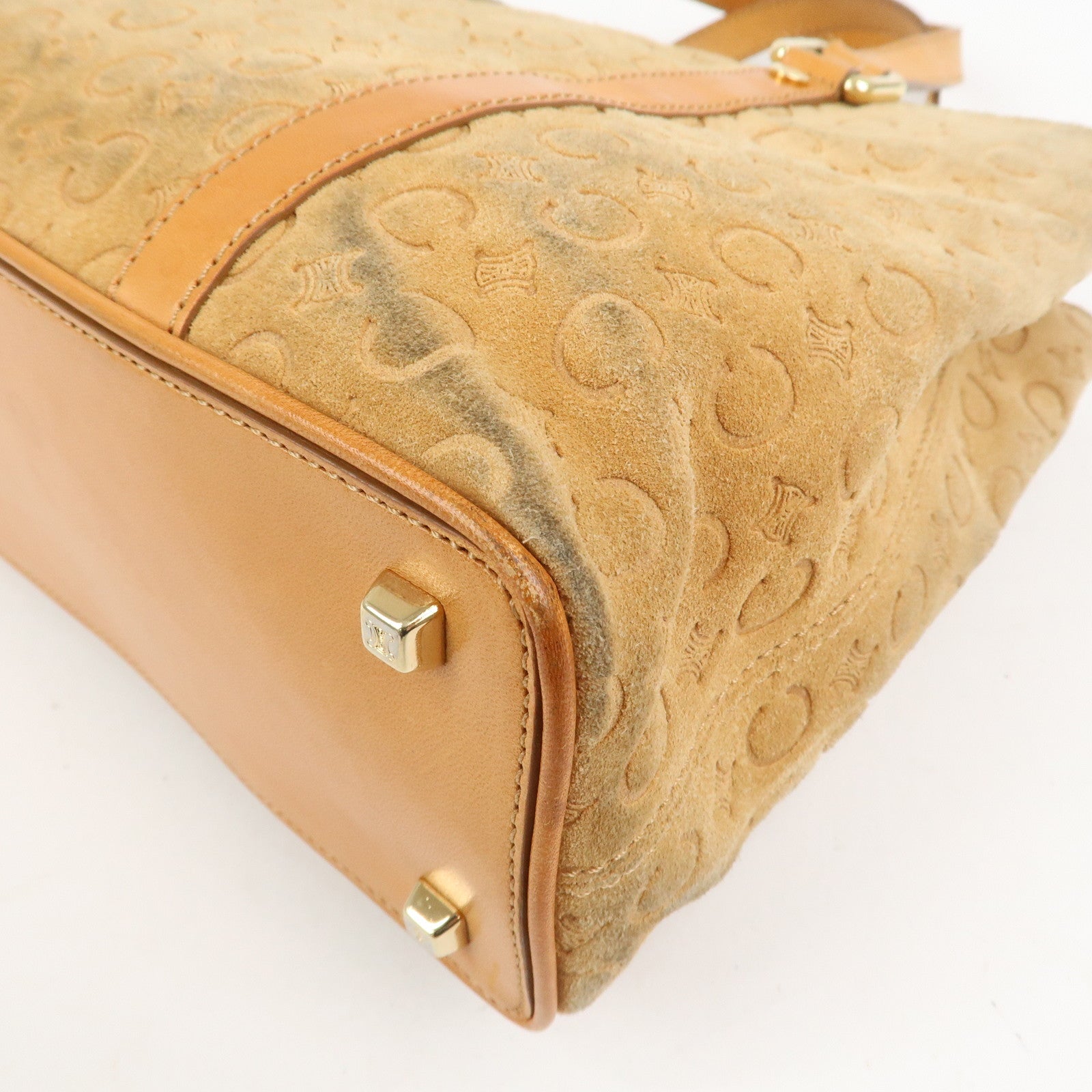 CELINE C Macadam Suede Leather Hand Bag Tote Bag Brown Gold HDW