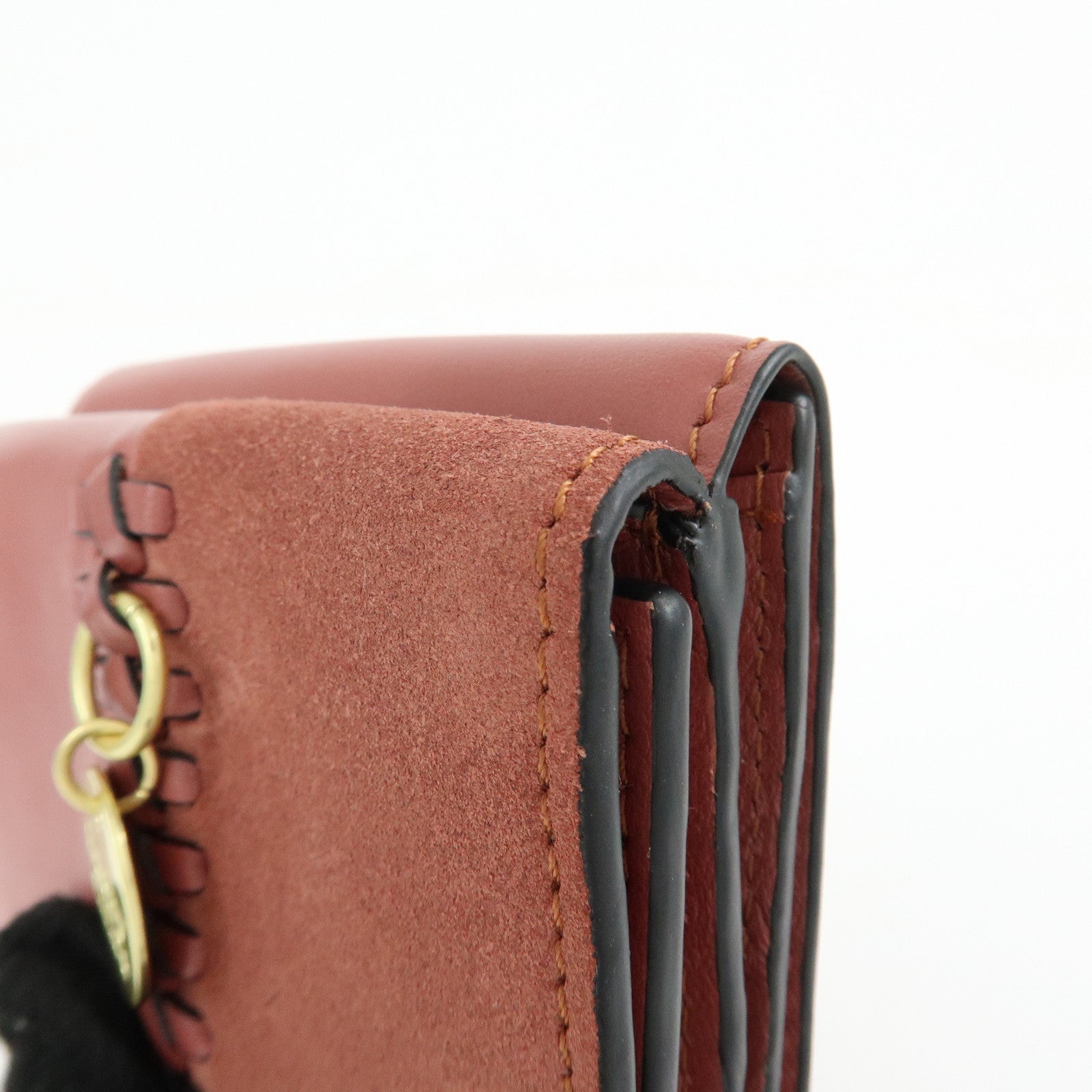 Chloe See By Chloe Leather Suede Compact Trifold Wallet Dusty Pink