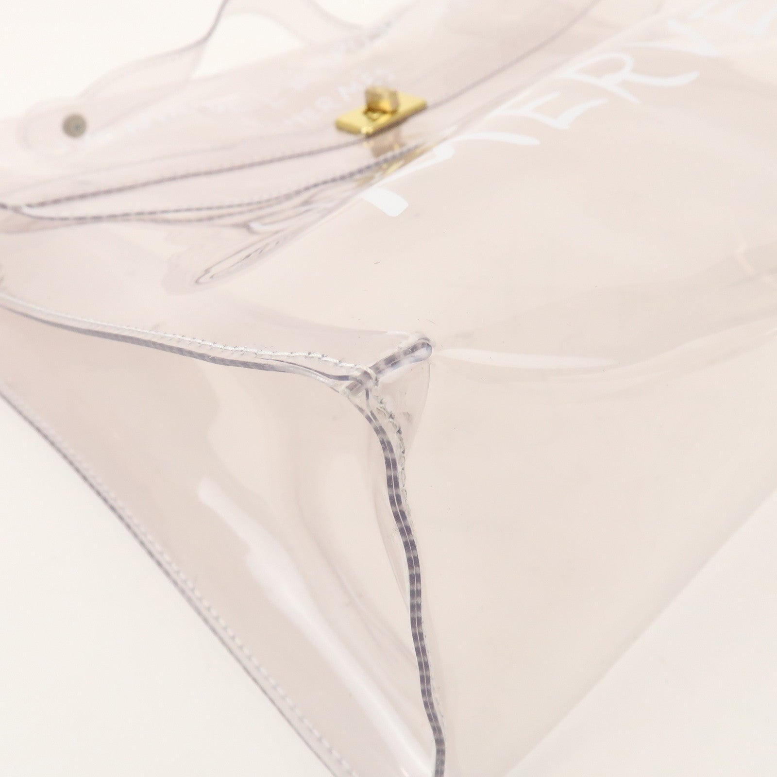 HERMES Kelly Vinyl Hand Bag Clear Gold