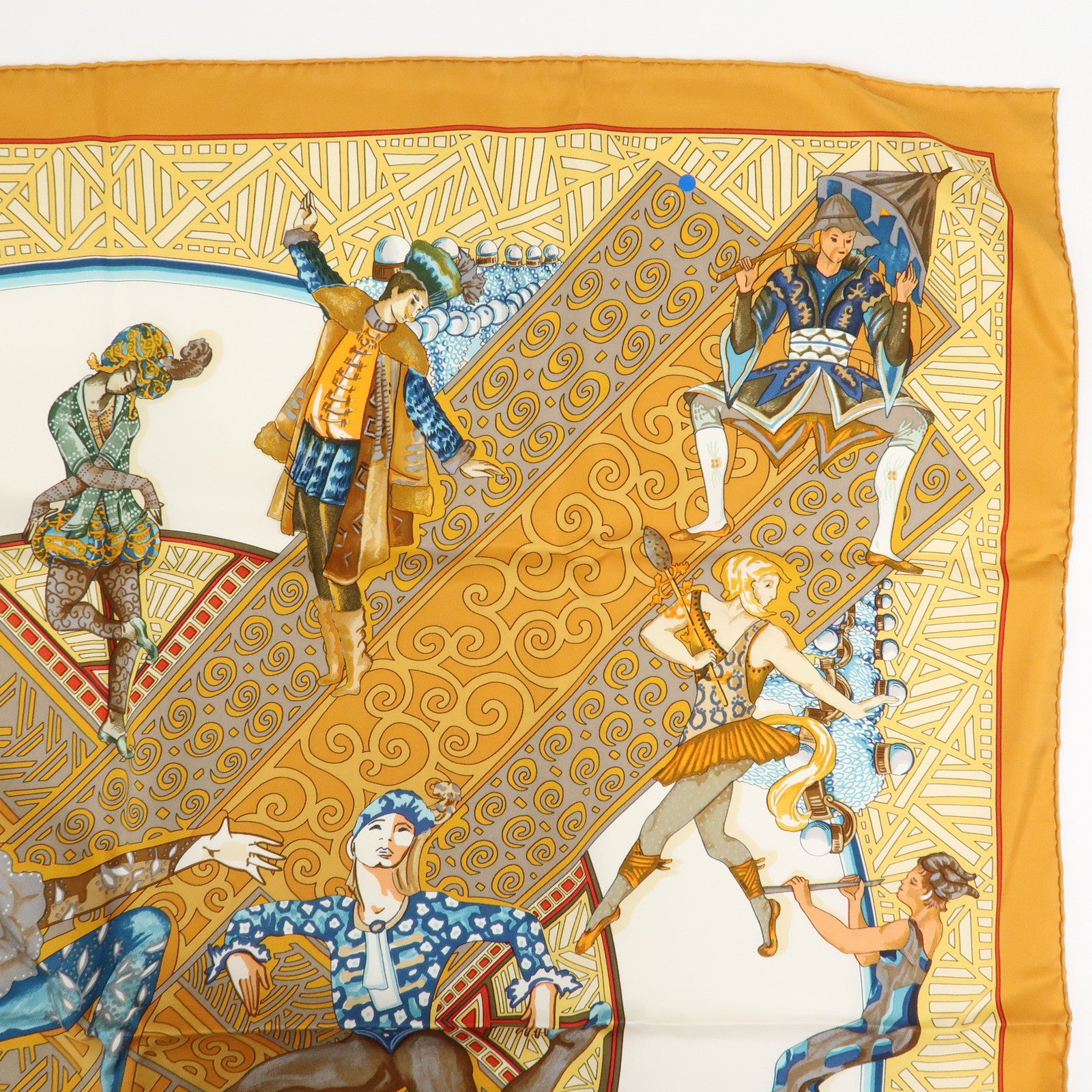 HERMES Carre 90 Silk 100% Scarf LES BALLETS RUSSES Orange