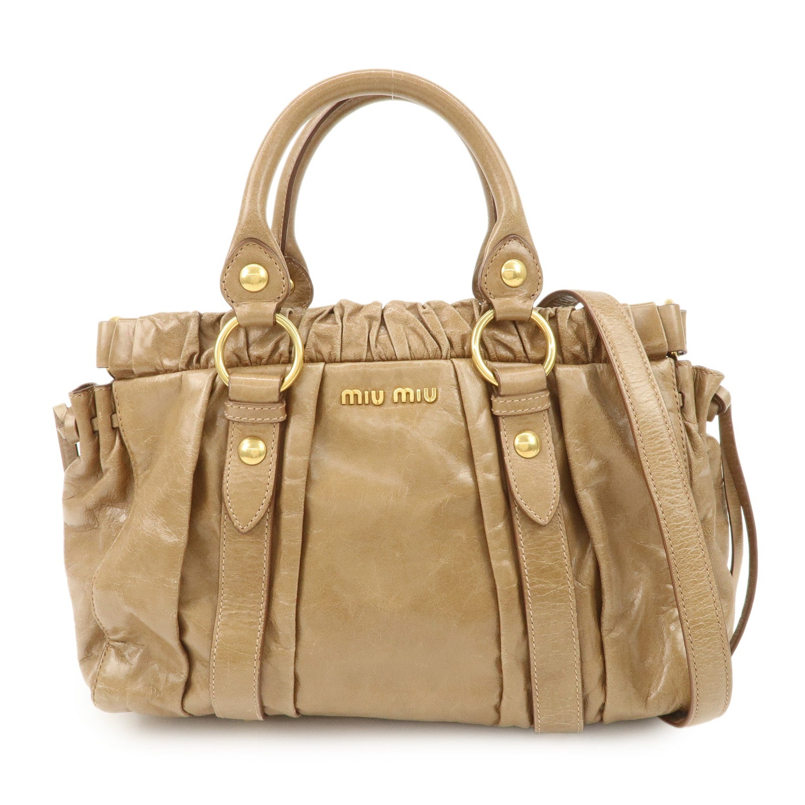 MIU MIU Leather 2Way Bag Hand Bag Shoulder Bag Brown RN0647