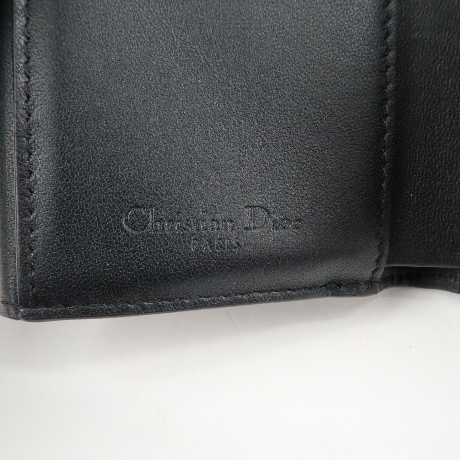 Christian Dior Cannage Leather Tri-fold Wallet Black Used