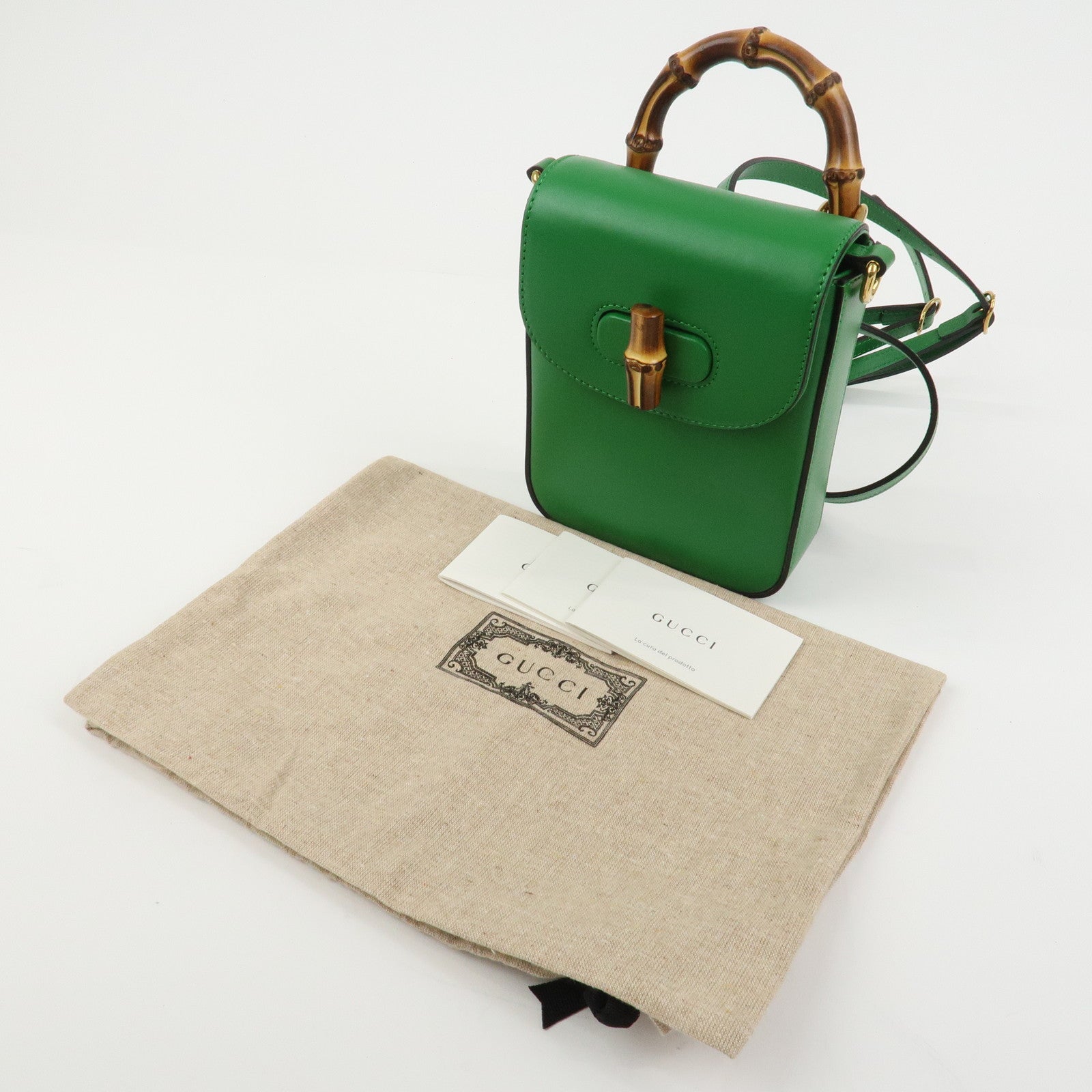 GUCCI Bamboo Leather 2Way Bag Backpack Shoulder Bag Green 702106