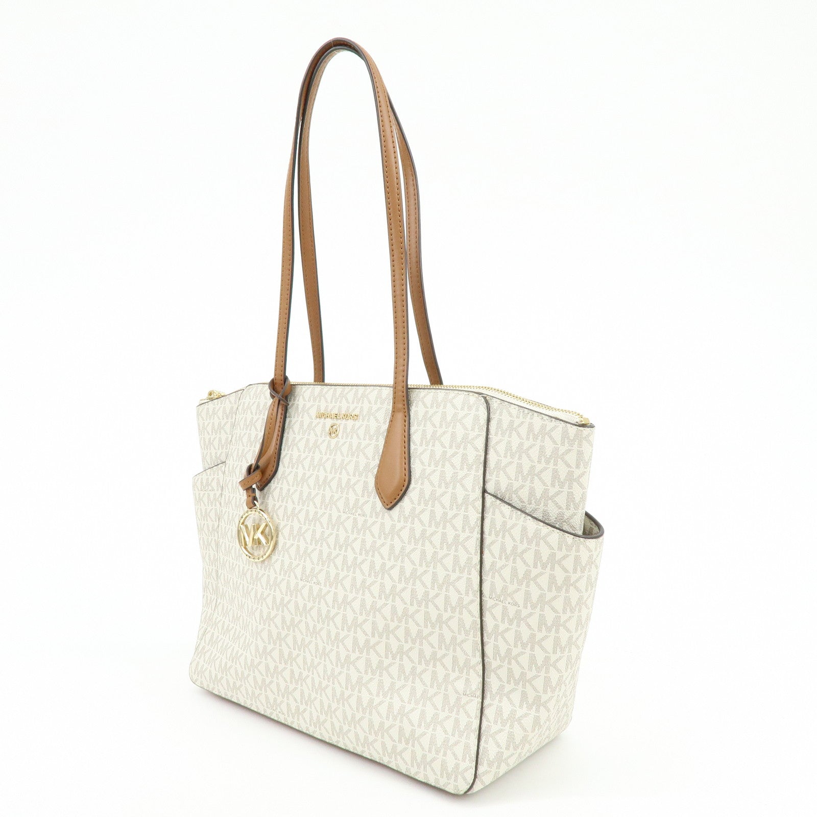 MICHAEL KORS MK Signature PVC Leather Shoulder Bag Ivory Brown