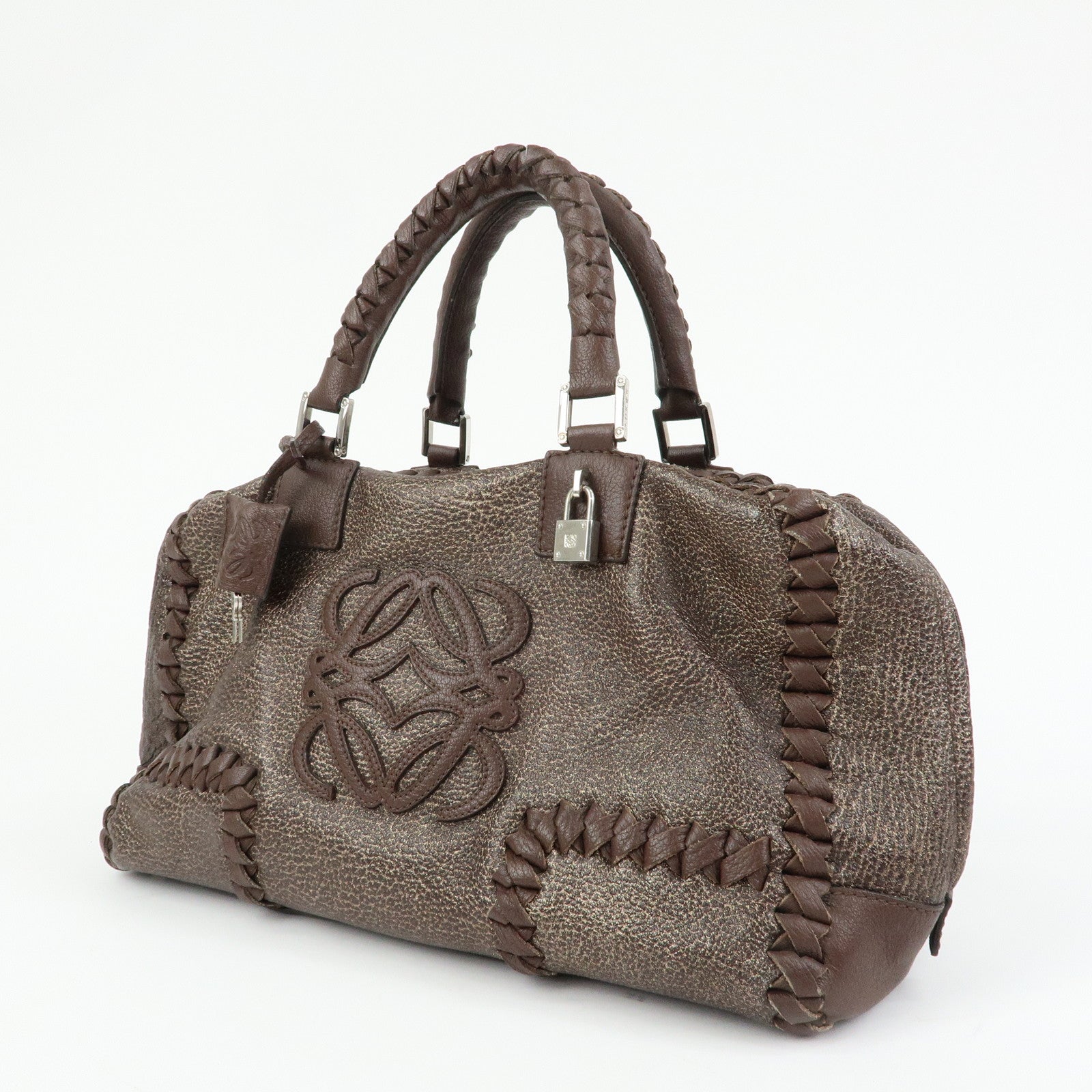 LOEWE Anagram Amazona 36 Leather Hand Bag Boston Bag Brown