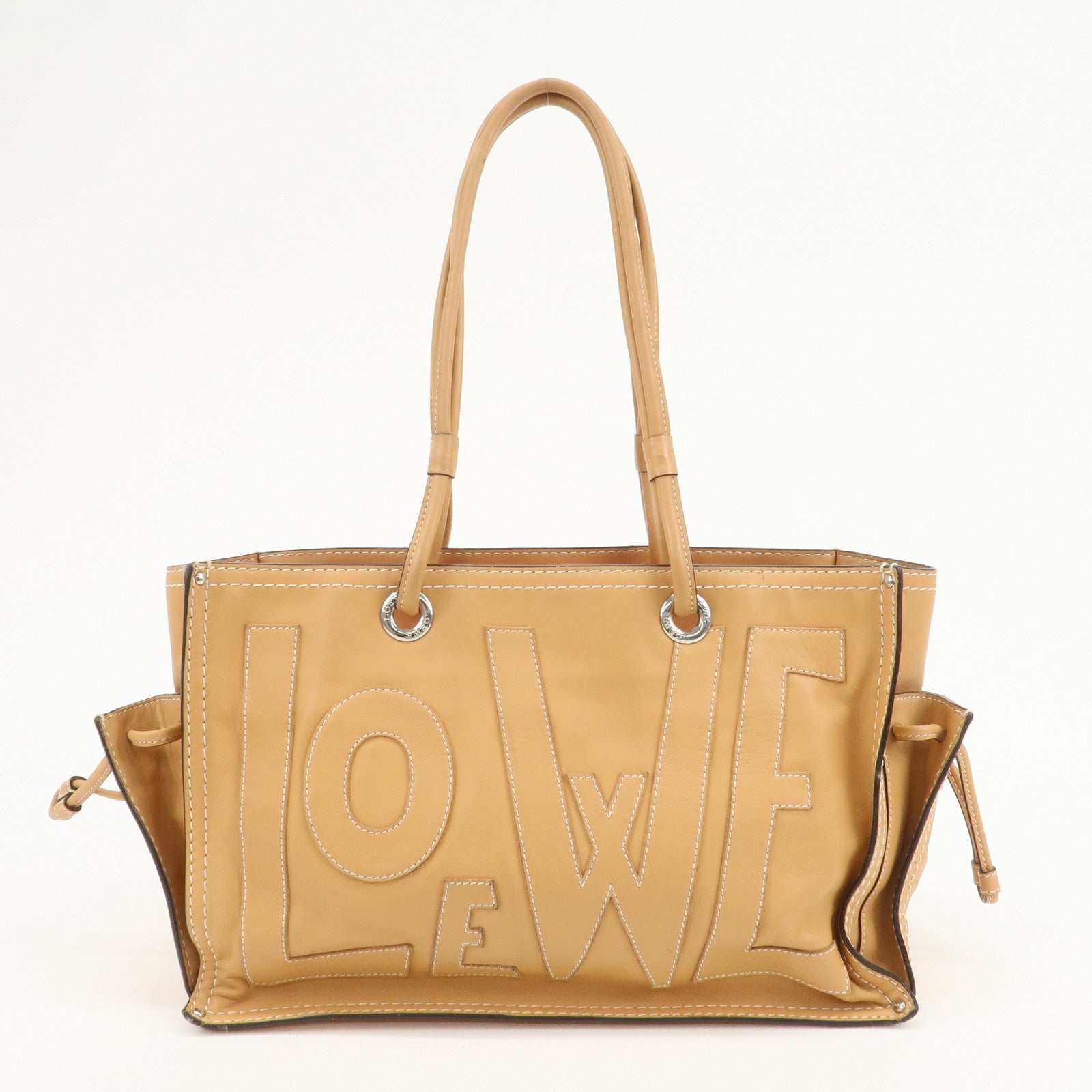 LOEWE Anagram Leather Shopper Tote Bag Hand Bag Light Brown