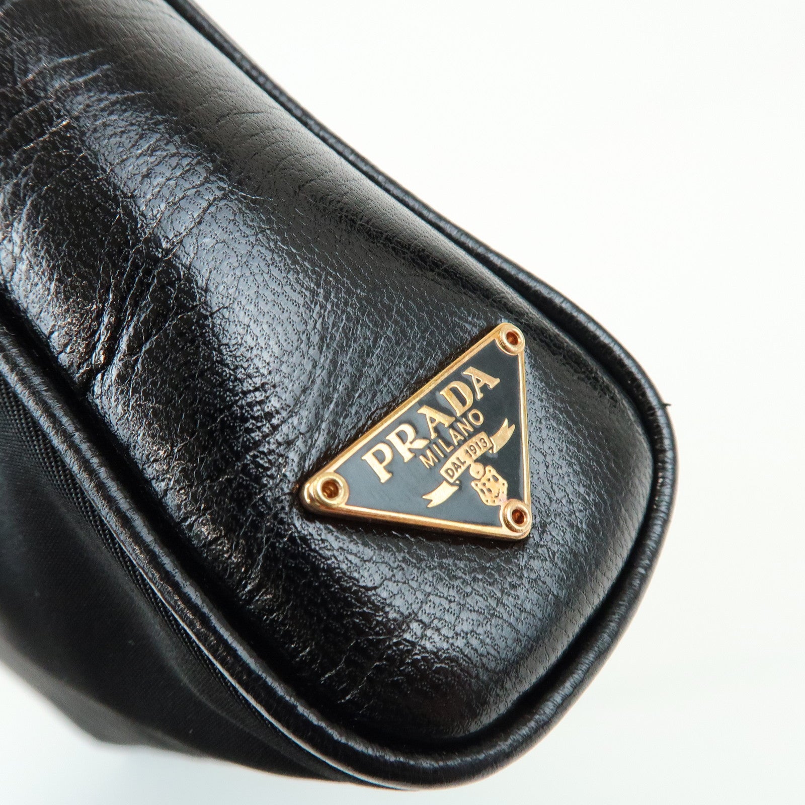 PRADA Triangle Logo Nylon Leather Shoulder Bag Black BN0218