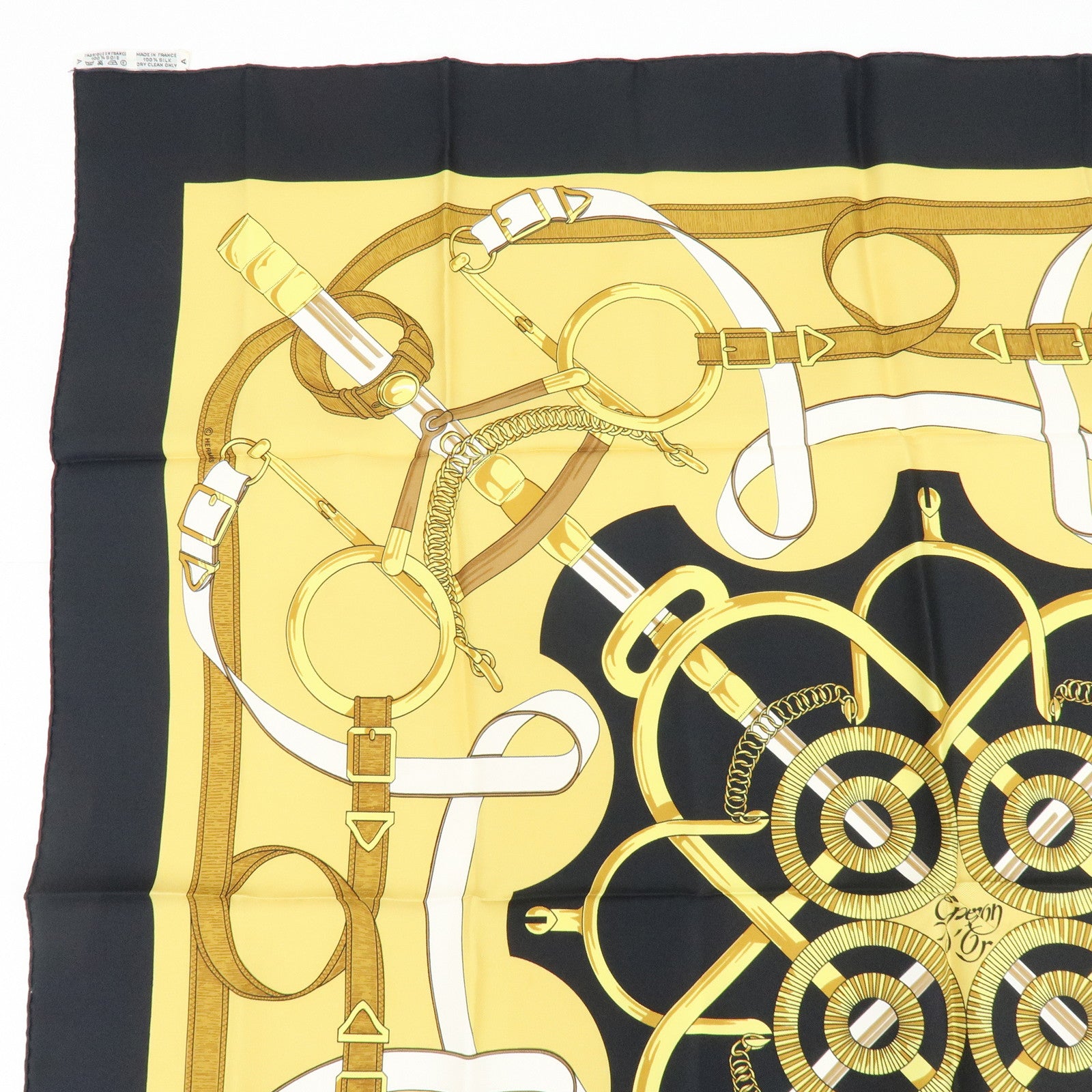 HERMES Carre 90 Set of 2 Silk 100% Scarf Black Gold Bordeaux