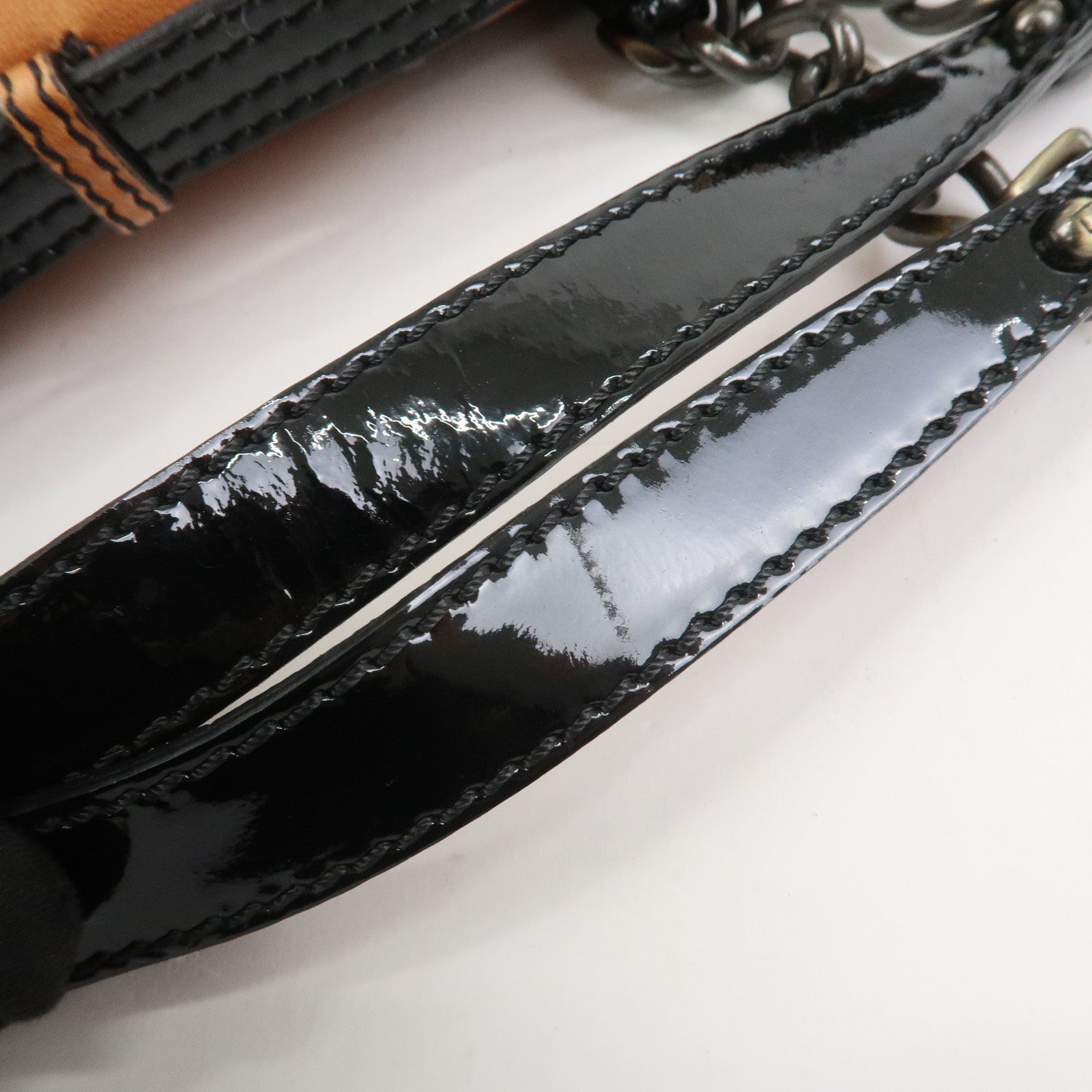 FENDI Patent Leather Shoulder Bag Hand Bag Brown Black 8BN165