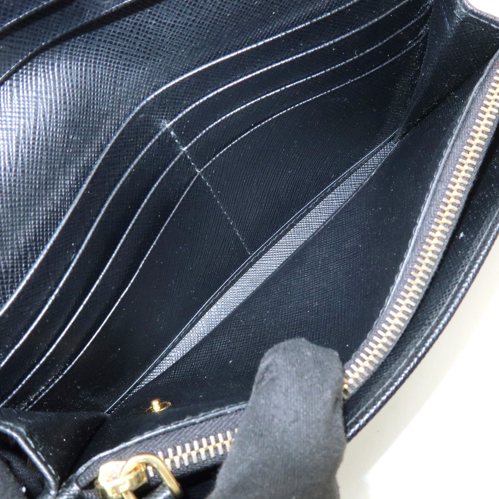 PRADA Triangle Logo Saffiano Leather Flap Long Wallet Black 1MH132