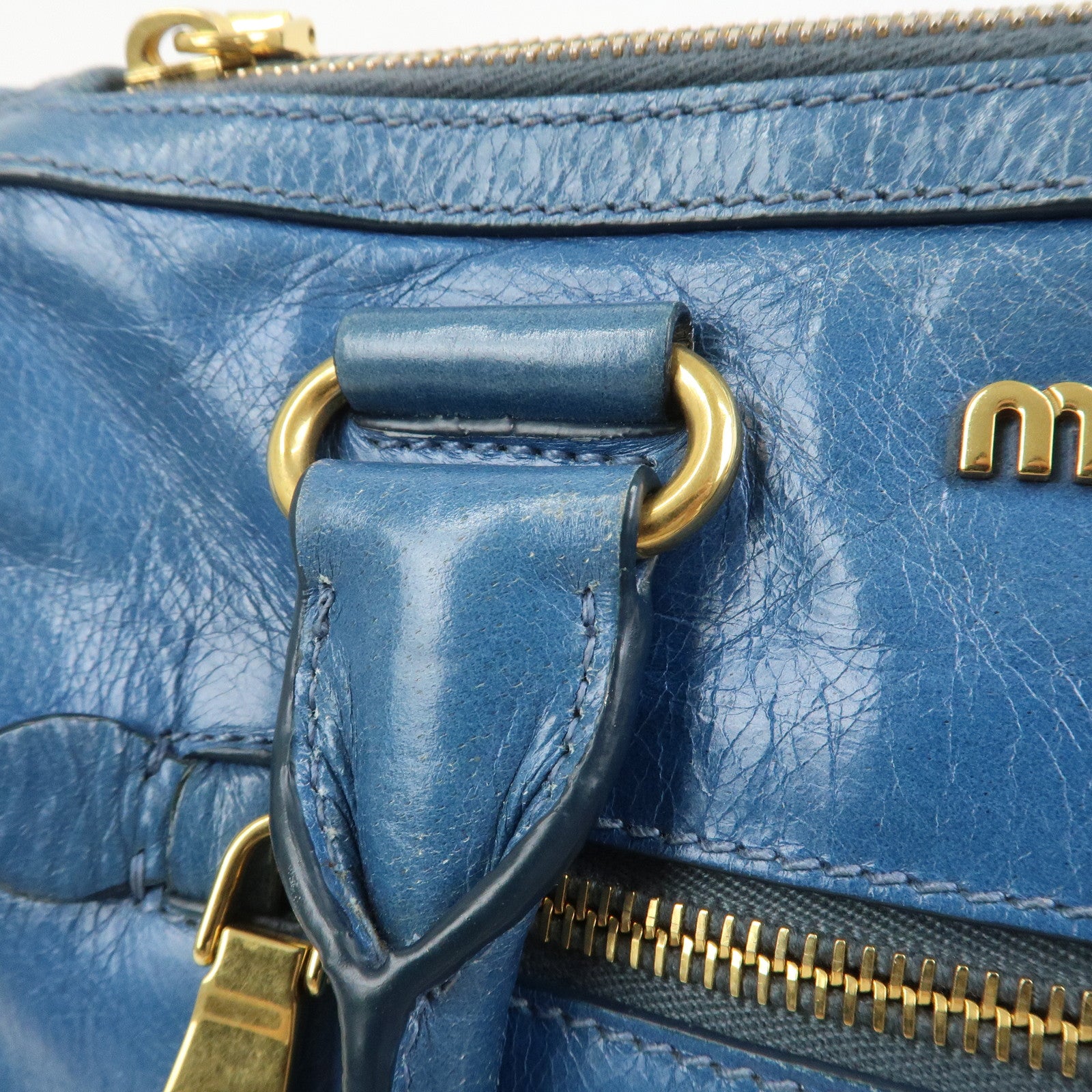MIU MIU Logo Leather 2Way Bag Hand Bag Shoulder Bag Blue