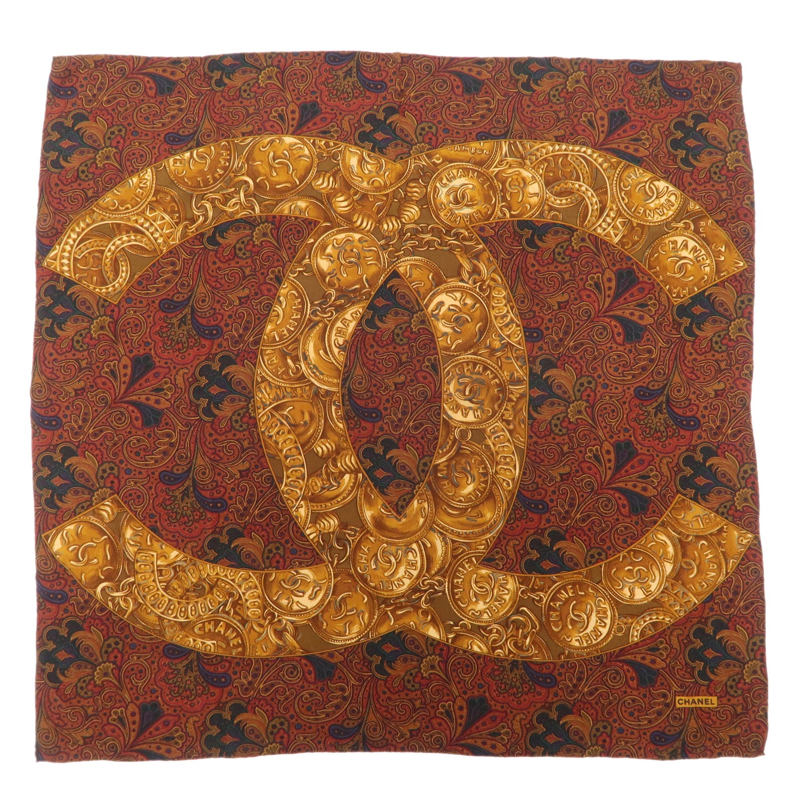 CHANEL COCO Mark Silk 100% Scarf Paisley Multicolor