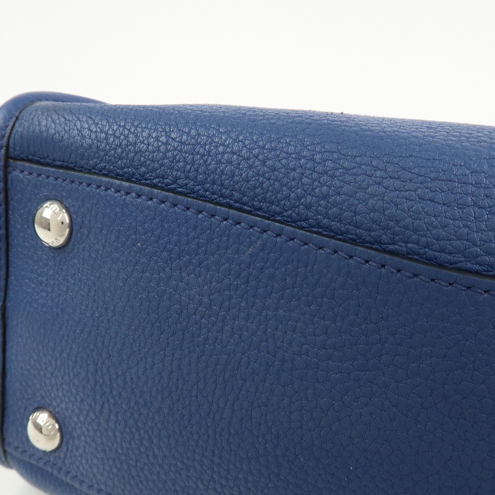 PRADA Leather 2Way Bag Hand Bag Shoulder Bag Blue Silver