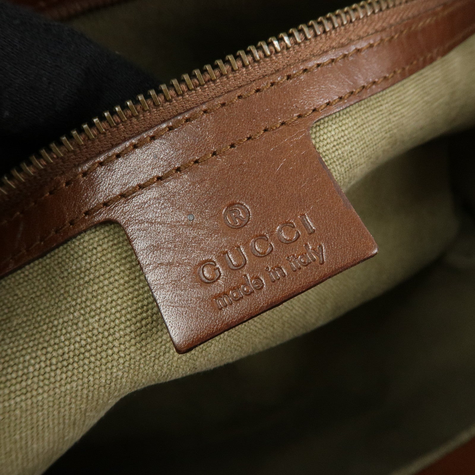 GUCCI Canvas Leather Tote Bag Hand Bag Khaki Brown 109132
