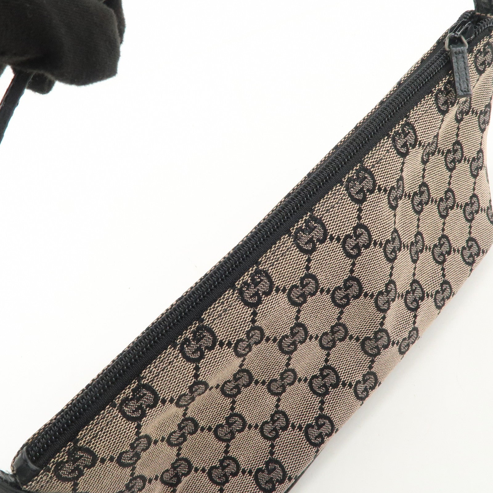 GUCCI Boat Bag GG Canvas Leather Hand Bag Beige Black 07198