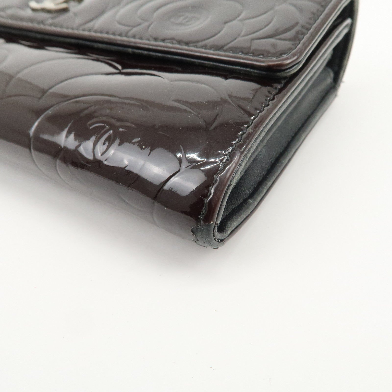 CHANEL COCO Mark Camellia Bi-fold Long Wallet Dark Brown A82283