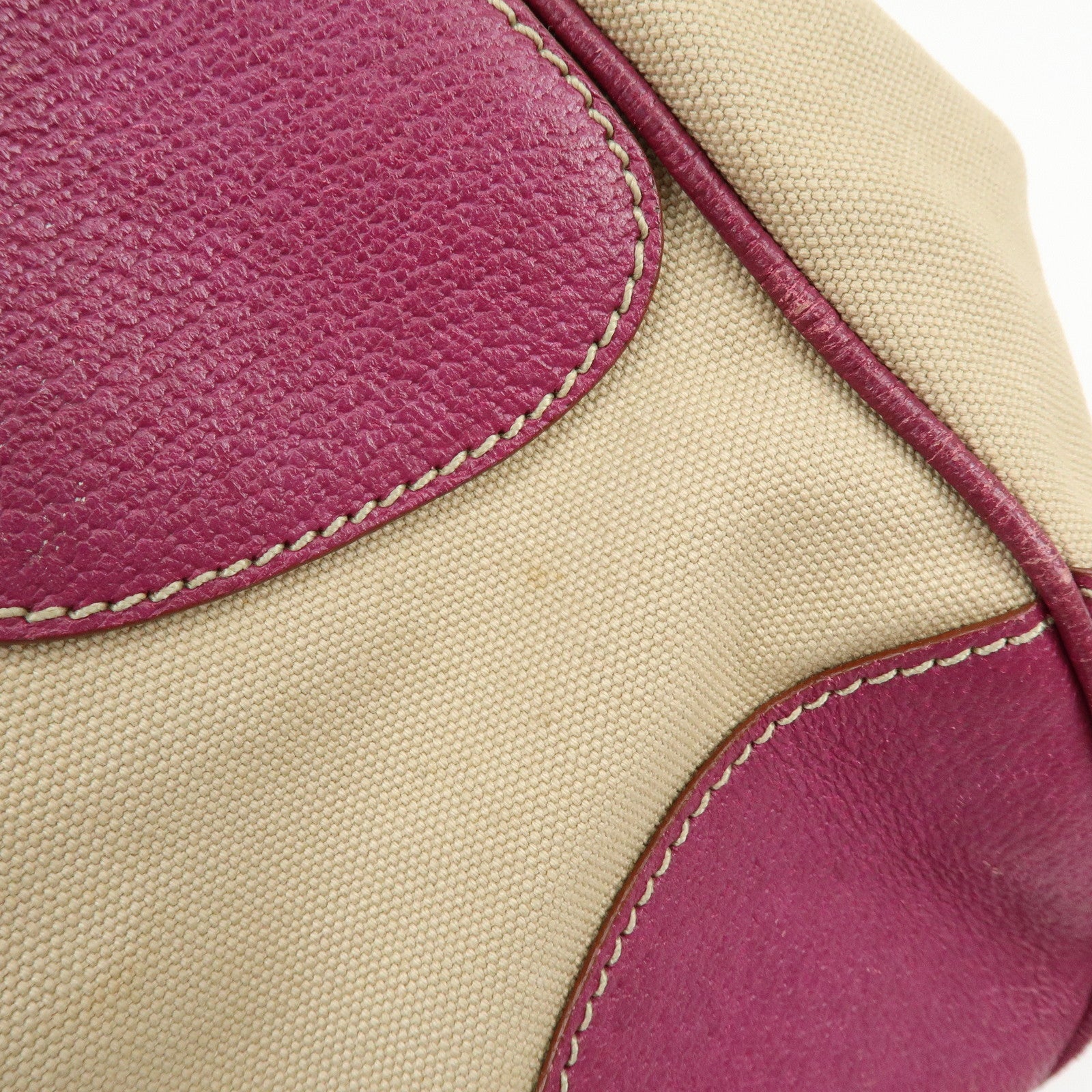 PRADA Triangle Logo Canvas Leather Hand Bag Beige Purple BR0811