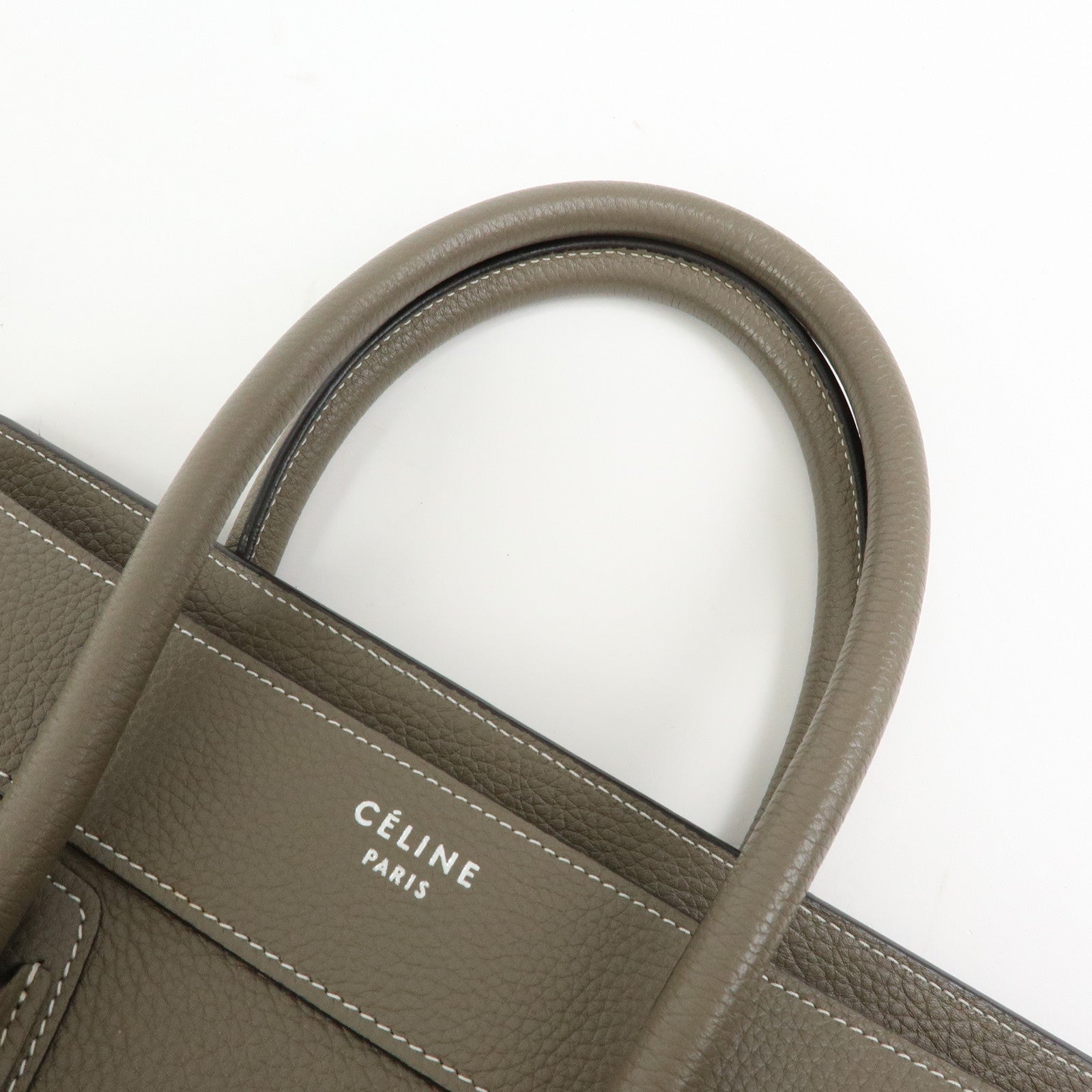 CELINE Luggage Micro Shopper Calf Leather Hand Bag Gray