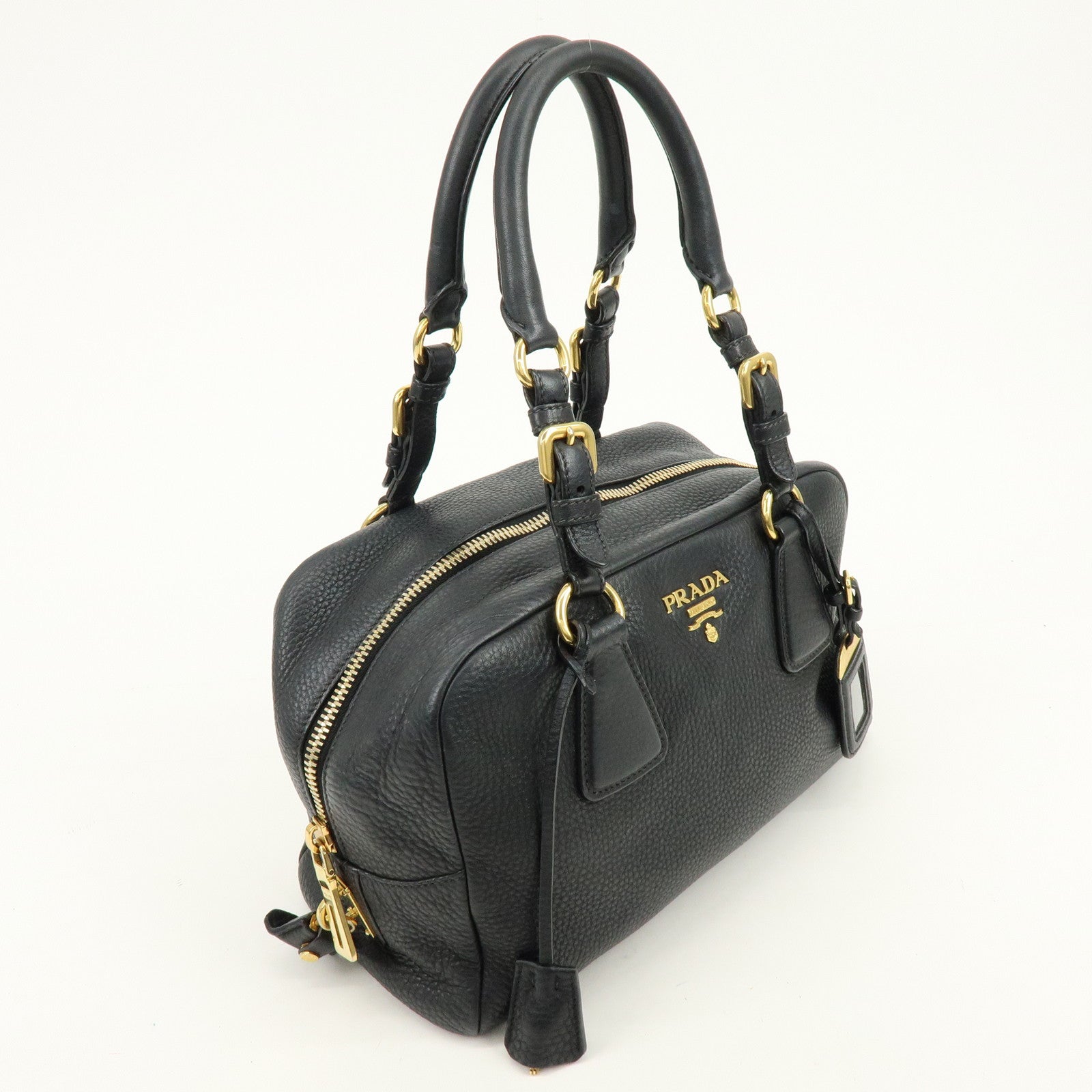 PRADA Logo Leather Boston Bag Shoulder Bag Black B3091M