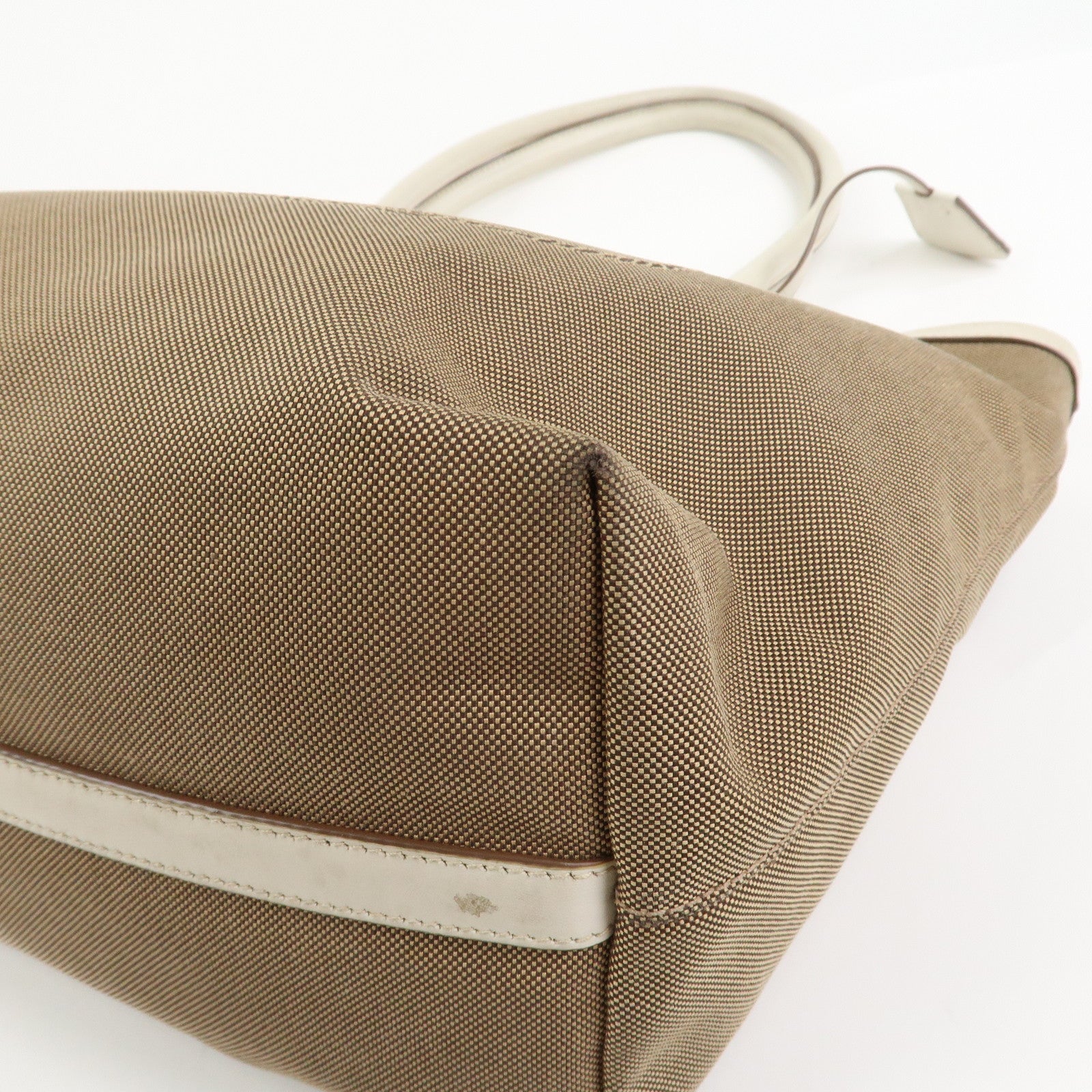 PRADA Logo Jacquard Leather Tote Bag Hand Bag Beige Ivory 1BG158