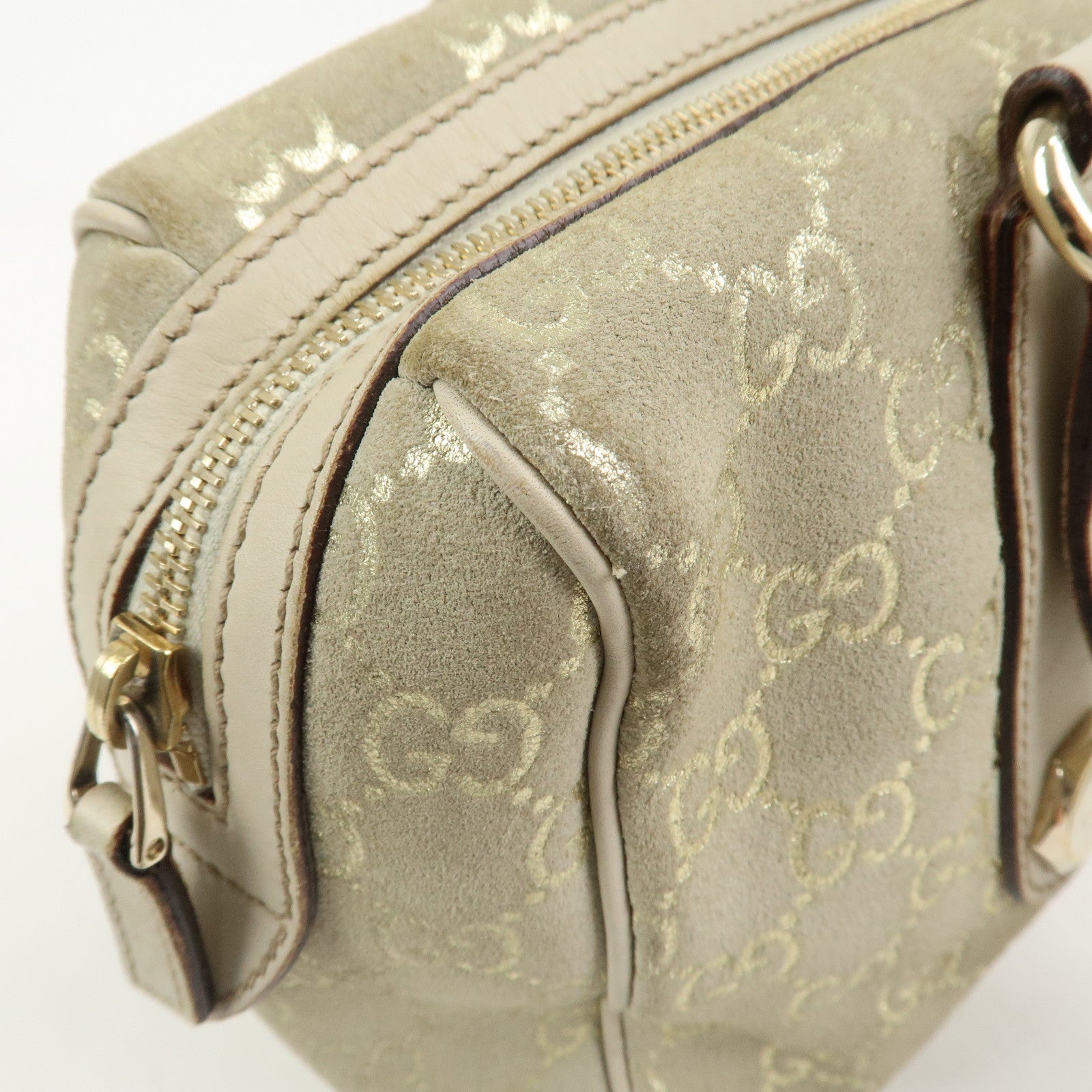 GUCCI GG Monogram Suede Leather Mini Boston Bag Shoulder Bag 152457
